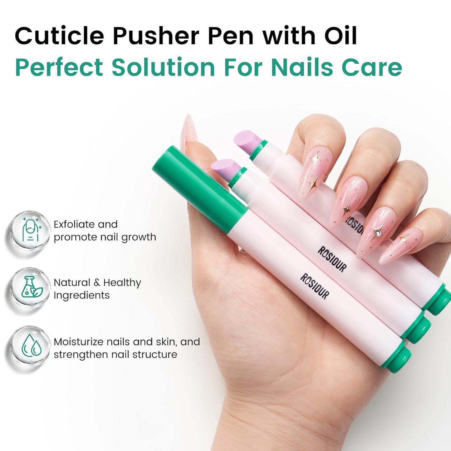 Ceramic Cuticle Oil Pusher Pen | 3-in-1 Cuticle Remover & Nail Care Tool for Hangnails, Dry Nails, Moisturizing
