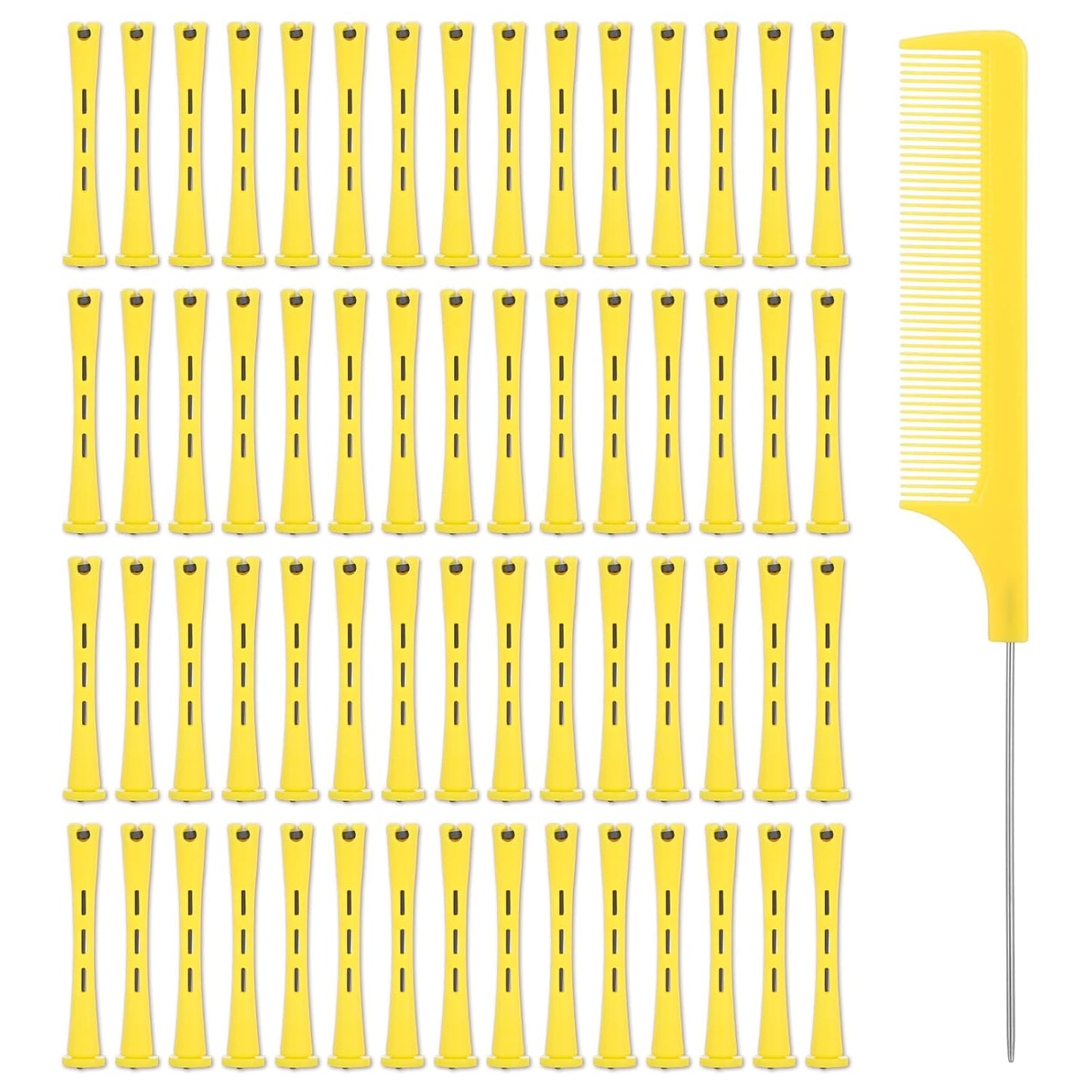 Sibba 60-Piece Hair Perm Pods Set | Plastic Cold Wave Curlers for Salon & Home Use - Yellow