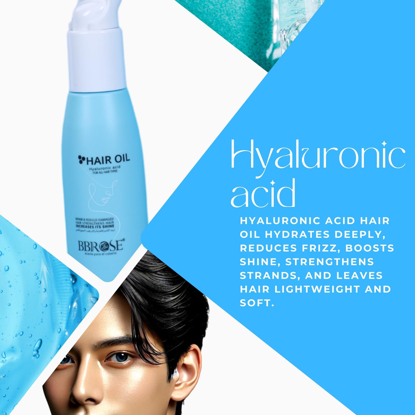 BBROSE Hair Oil with Hyaluronic Acid for All Hair Types – Deep Nourishment, Frizz & Split-End Control, Boosts Shine – 100ml
