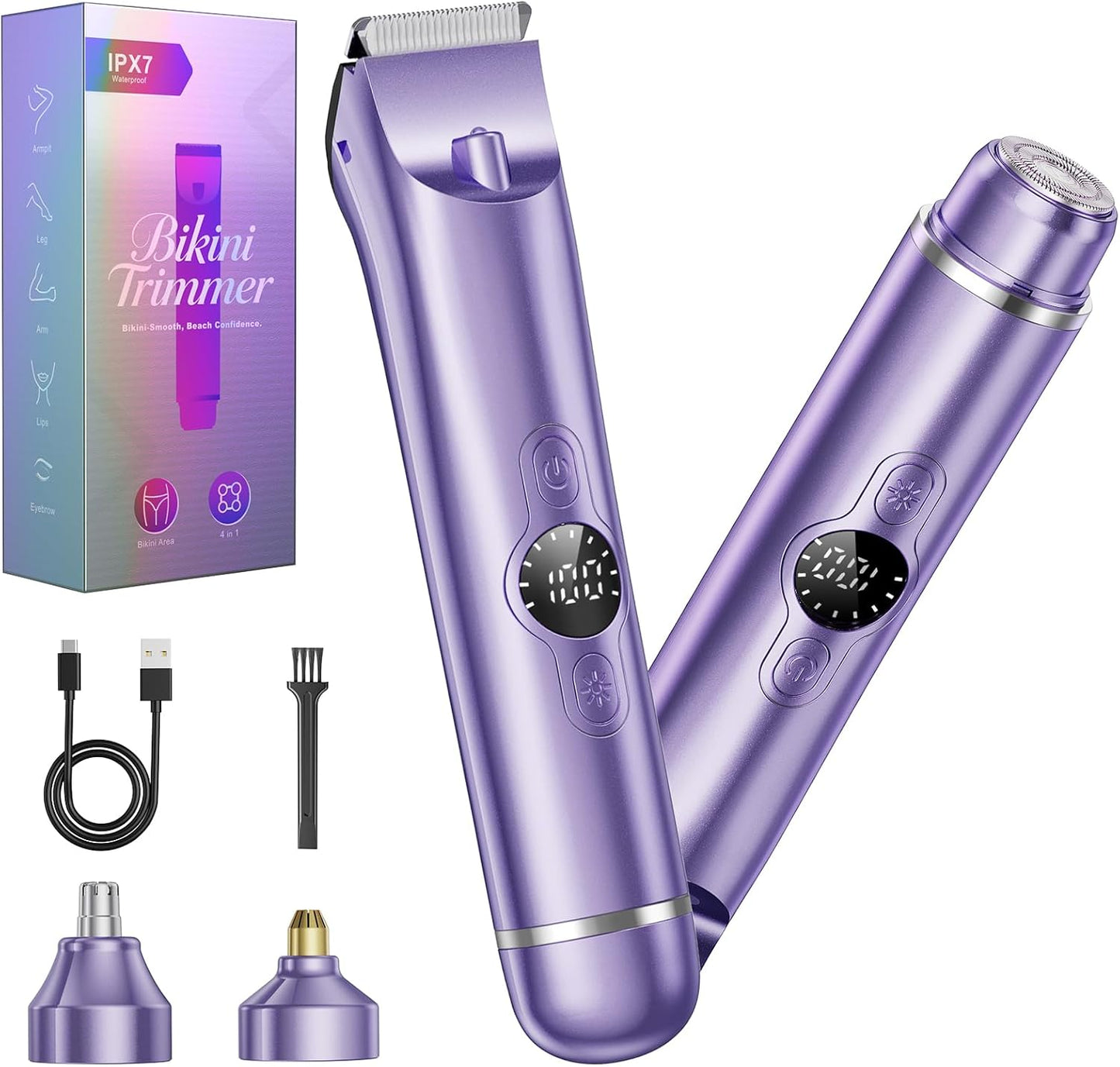 Bikini Trimmer for Women - 4-in-1 Electric Razor with Dual Heads | Wet & Dry Use, Rechargeable for Body, Face & Sensitive Areas