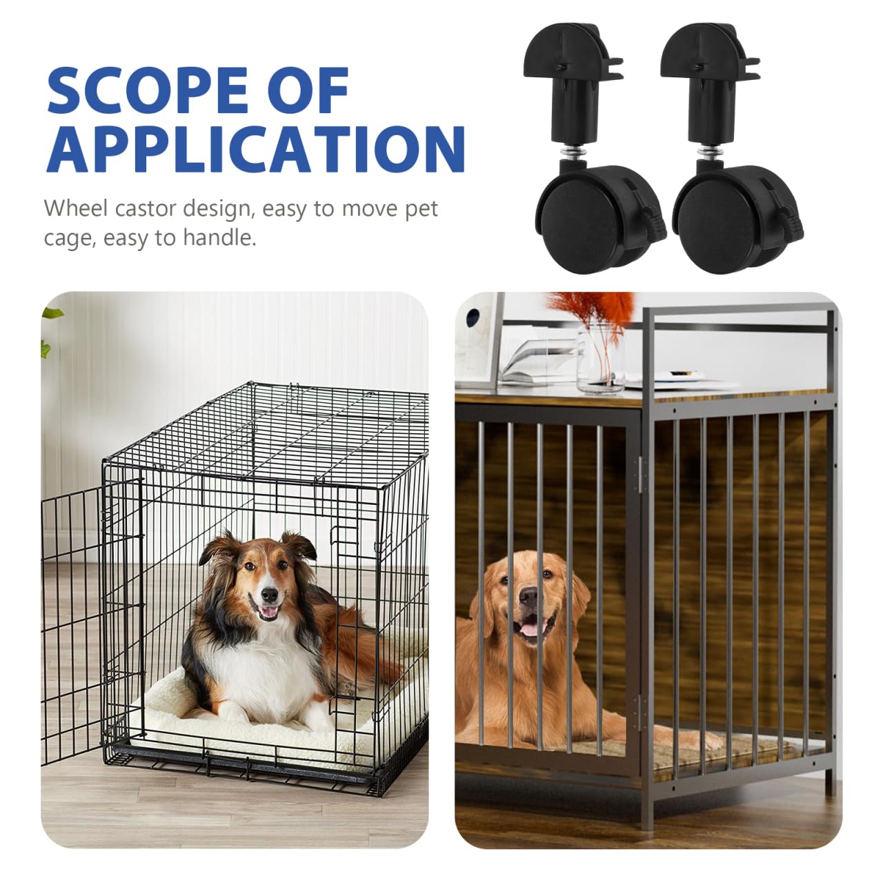 POPETPOP 2 Pcs Universal Replacement Stem Caster Wheels for Pet Cage, Black Silent Stemless Caster with Locking Feature, Durable Cat Cage Wheels Replacement for Smooth Mobility