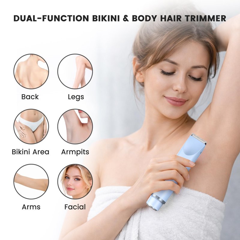 Bikini Trimmer for Women, Electric Shaver for Women, IPX7 Waterproof Bikini Razor for Pubic Hair, Underarms, Sensitive Areas, Blue