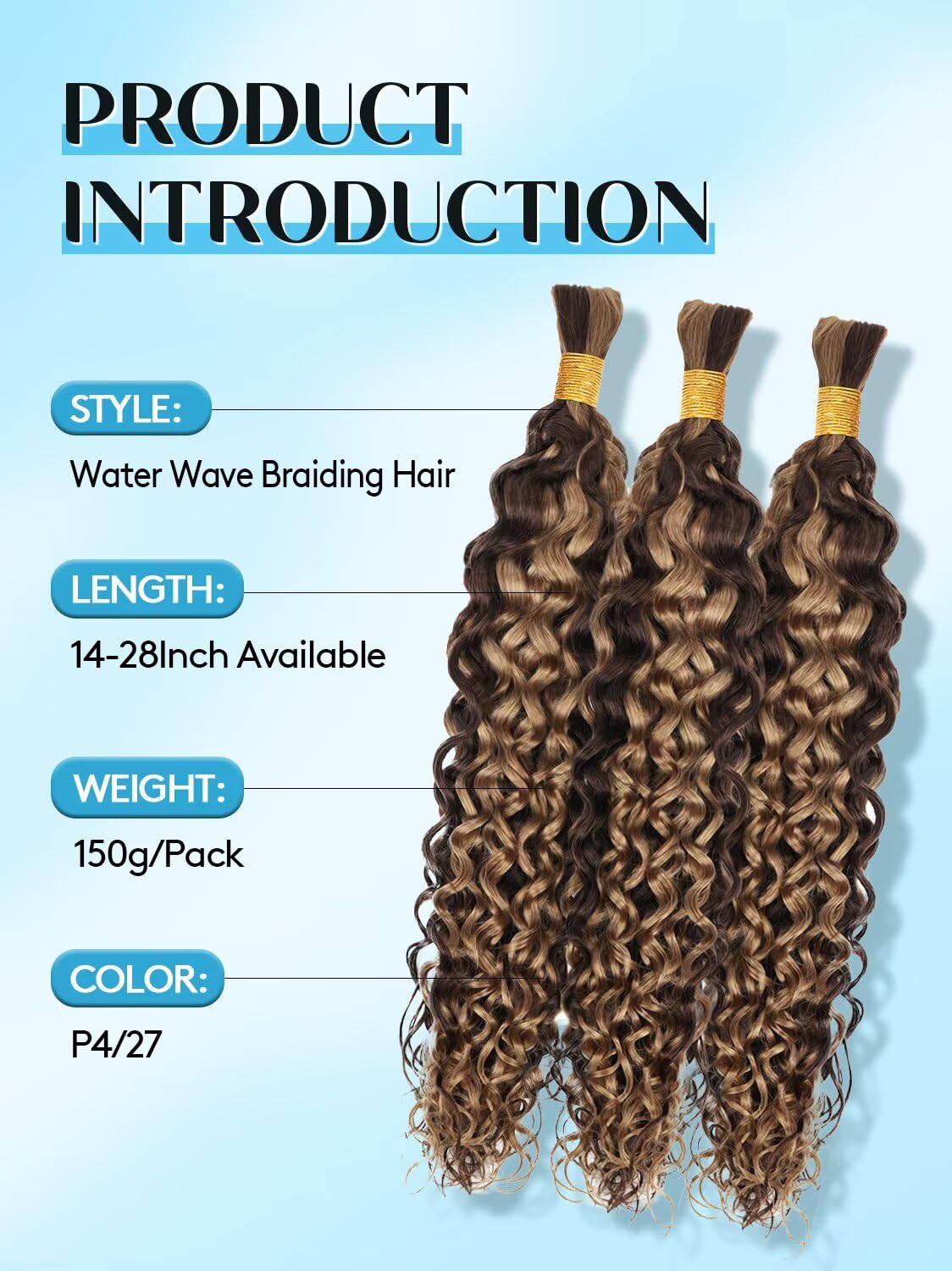 Unprocessed Human Hair for Braiding - #4/27 Brown with Honey Blonde Highlights | 18 Inch 150g Curly Bulk Hair Extensions
