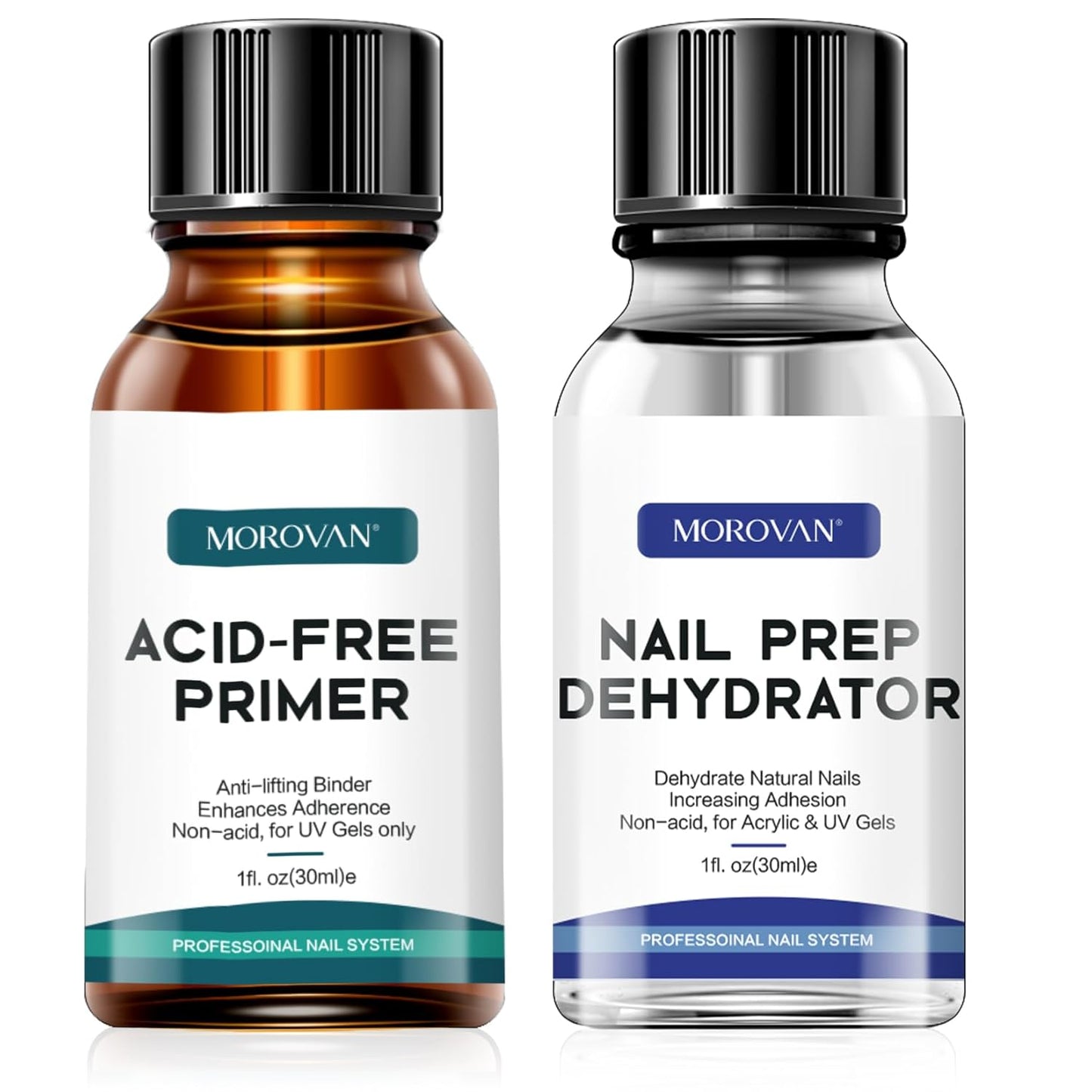 Morovan Natural Nail Prep Dehydrate Primer - Acid-Free Dehydrator for Acrylic & Gel Nails | Gift Box Set