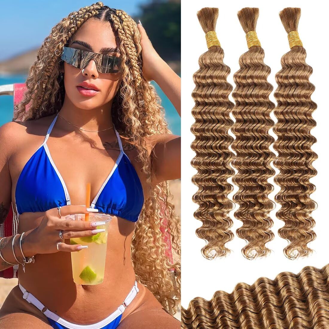 99J Red Burgundy Human Braiding Hair - 14 Inch Deep Water Wave | 5 Bundles, 12A Brazilian Virgin Curly Extensions