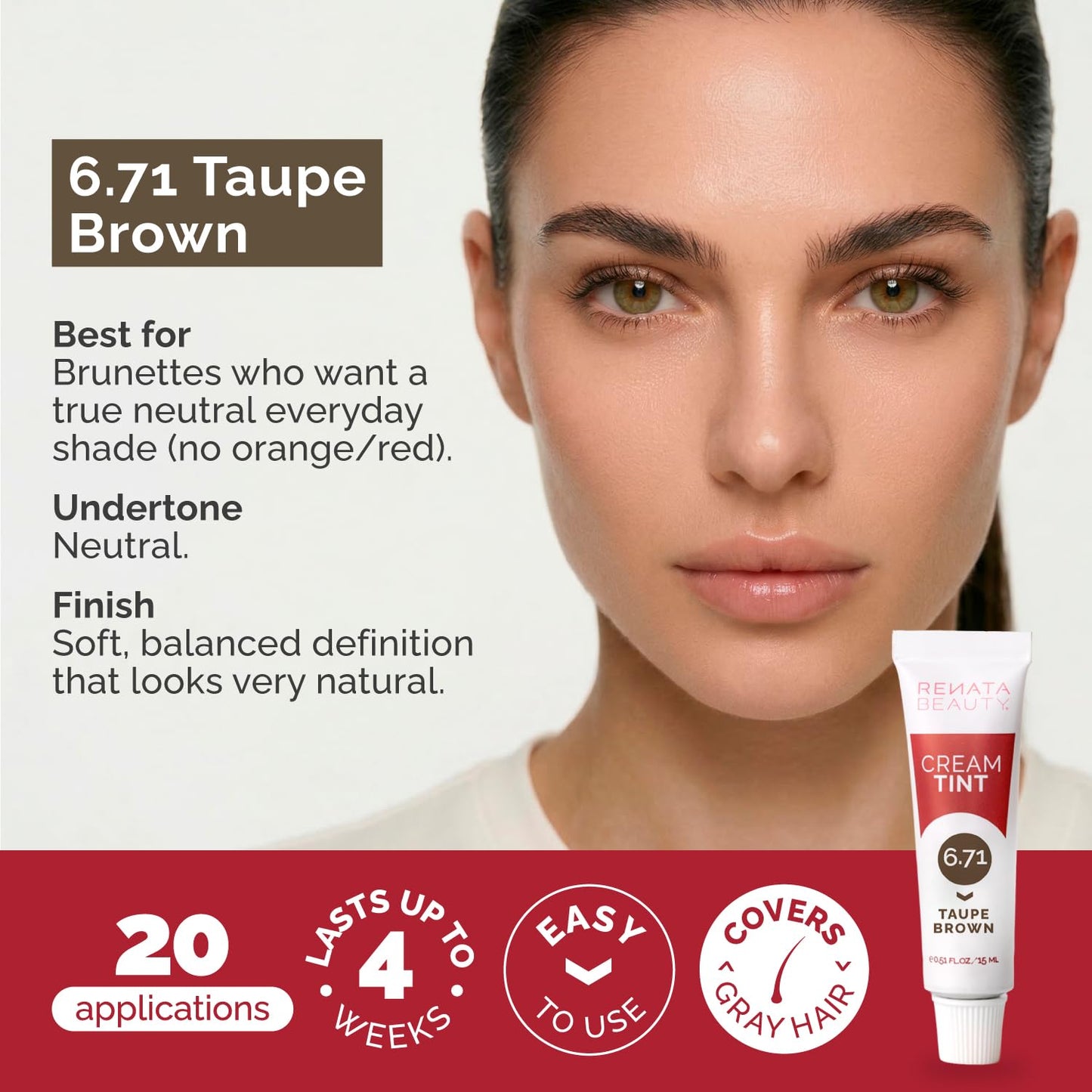 Renata Beauty Tint Kit - Cream Hair Dye for Spot Coloring | Smudge-Proof, Long-Lasting, 20 Applications - Taupe Brown