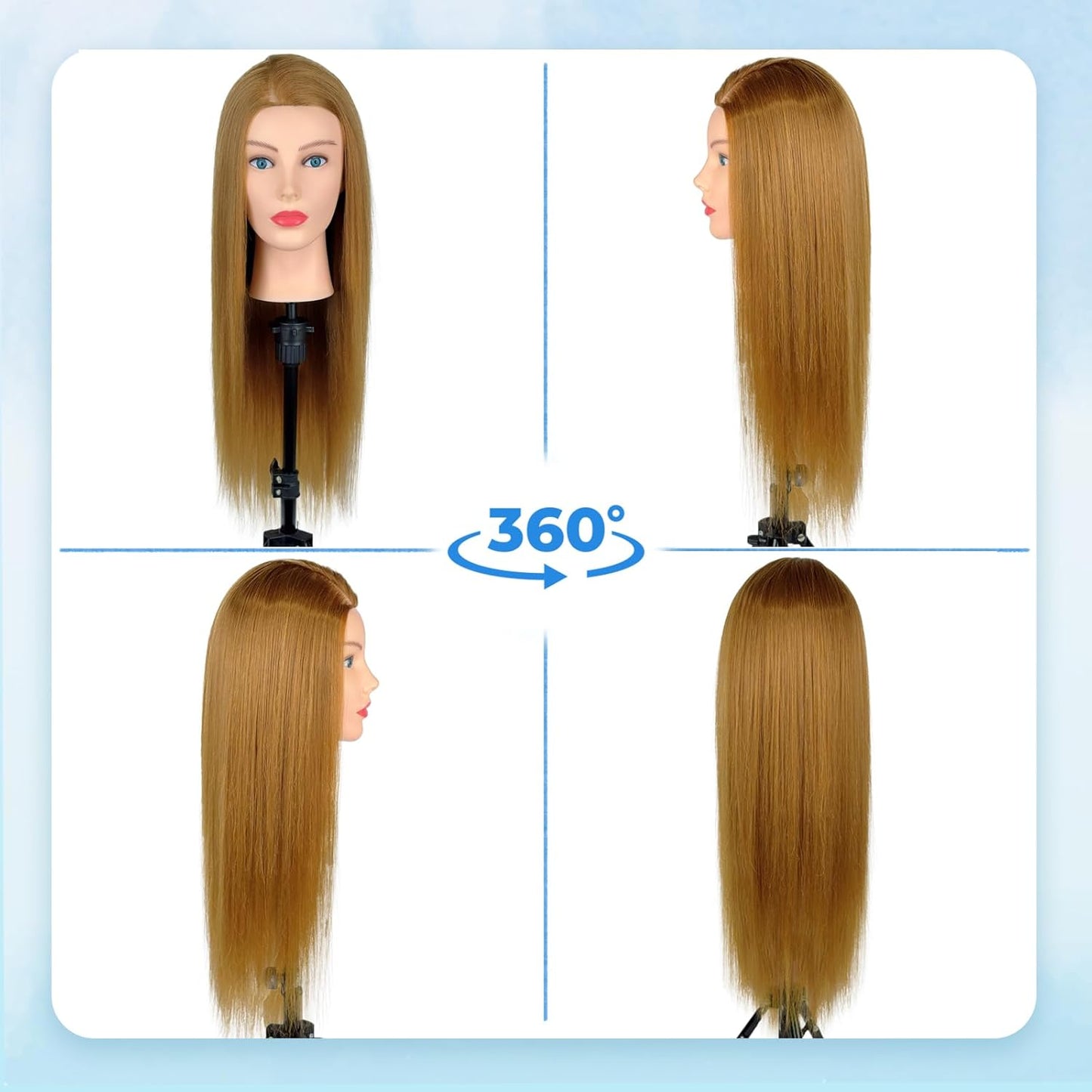 Human Hair Mannequin Head - 80% Real Hair Cosmetology Doll for Hairdresser Practice | Amber Brown with Tripod Stand & Clamp