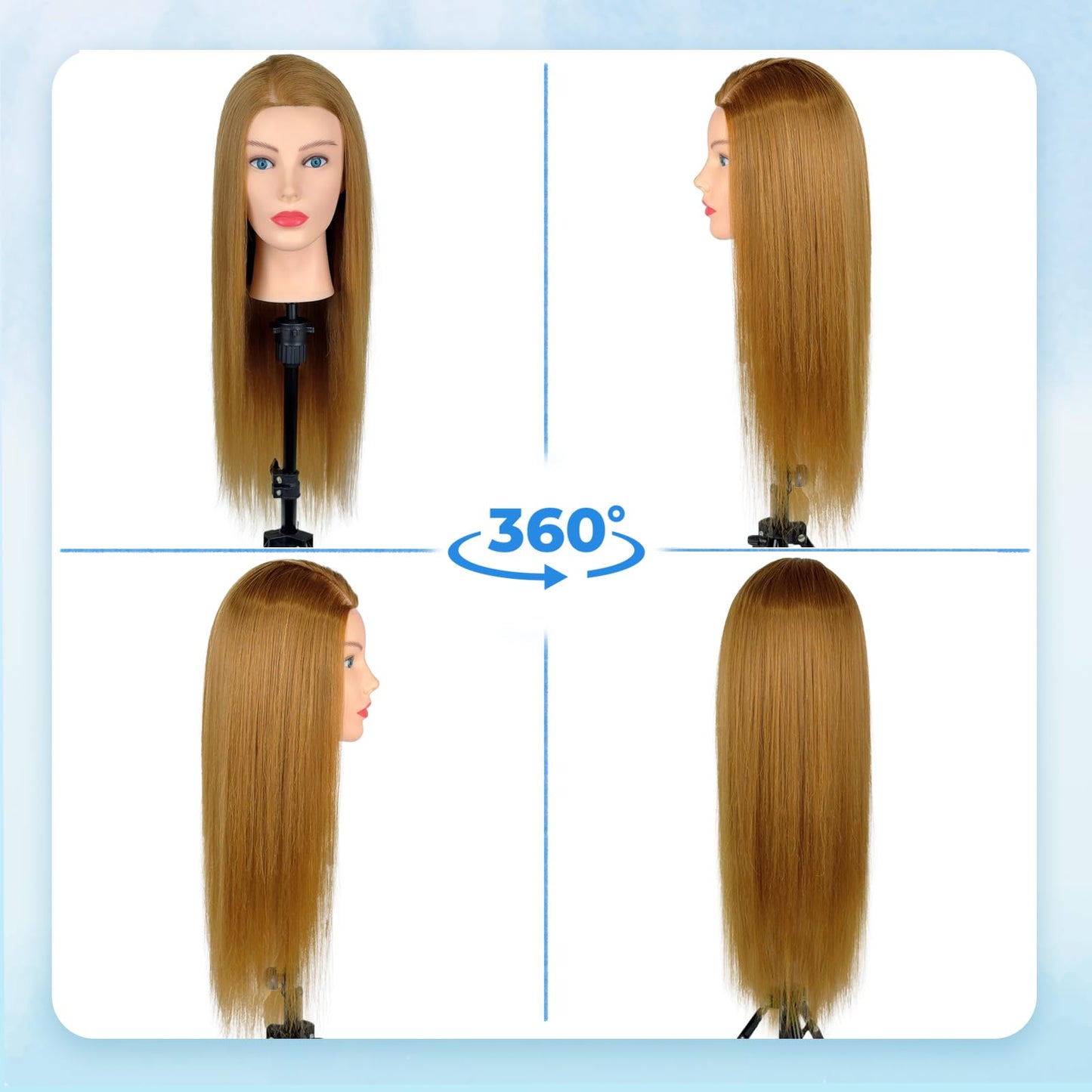 Mannequin Head Human Hair- Cosmetology Manikin Doll Head with 80% Real Hair for Hairdresser Practice Styling Braiding Training Heads & Clamp Holder (Brown)