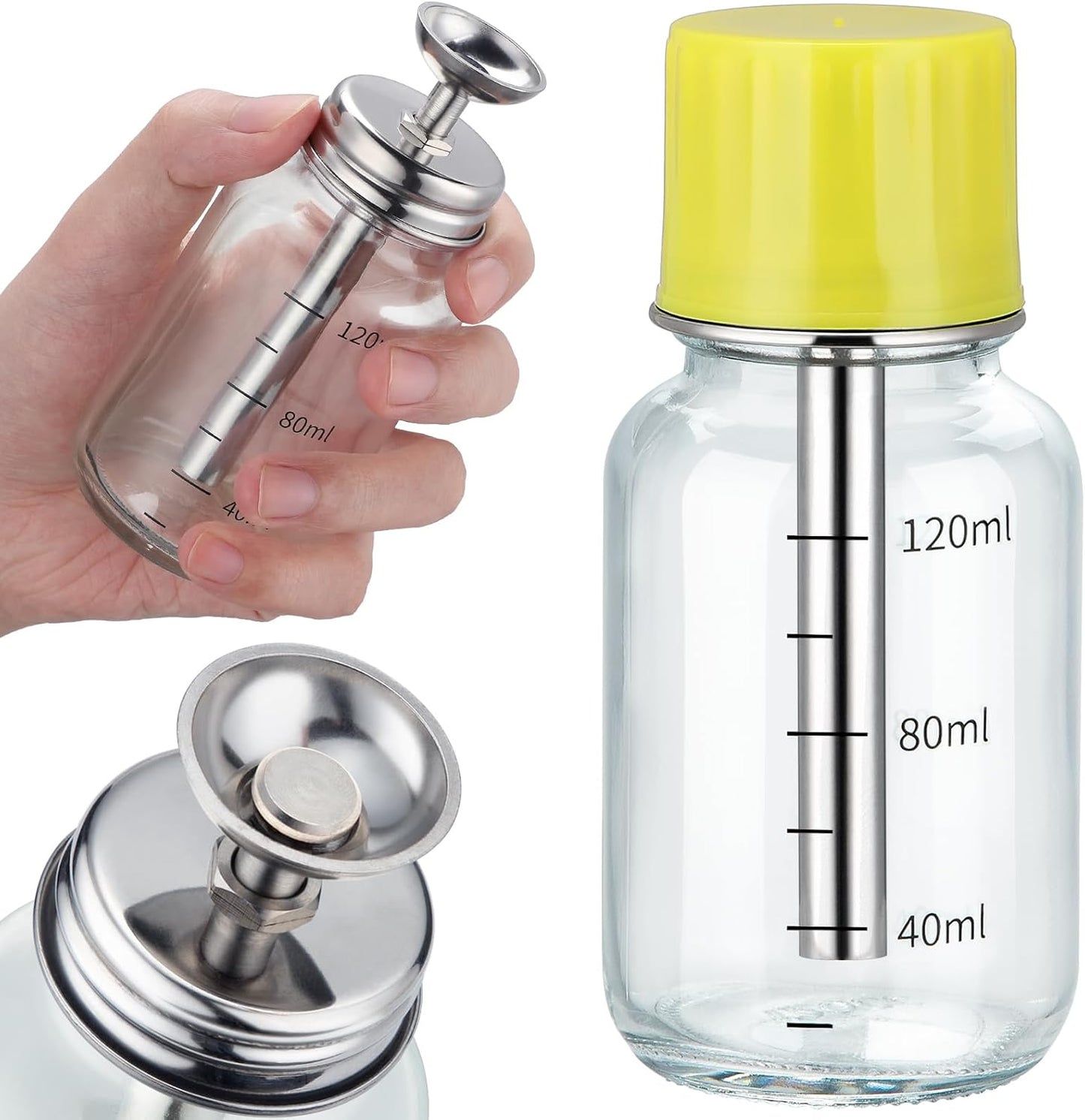 Clear Pump Dispenser Bottle - 4oz Refillable Glass Container for Acetone & Alcohol | Lab Dropping Bottle with Copper Core