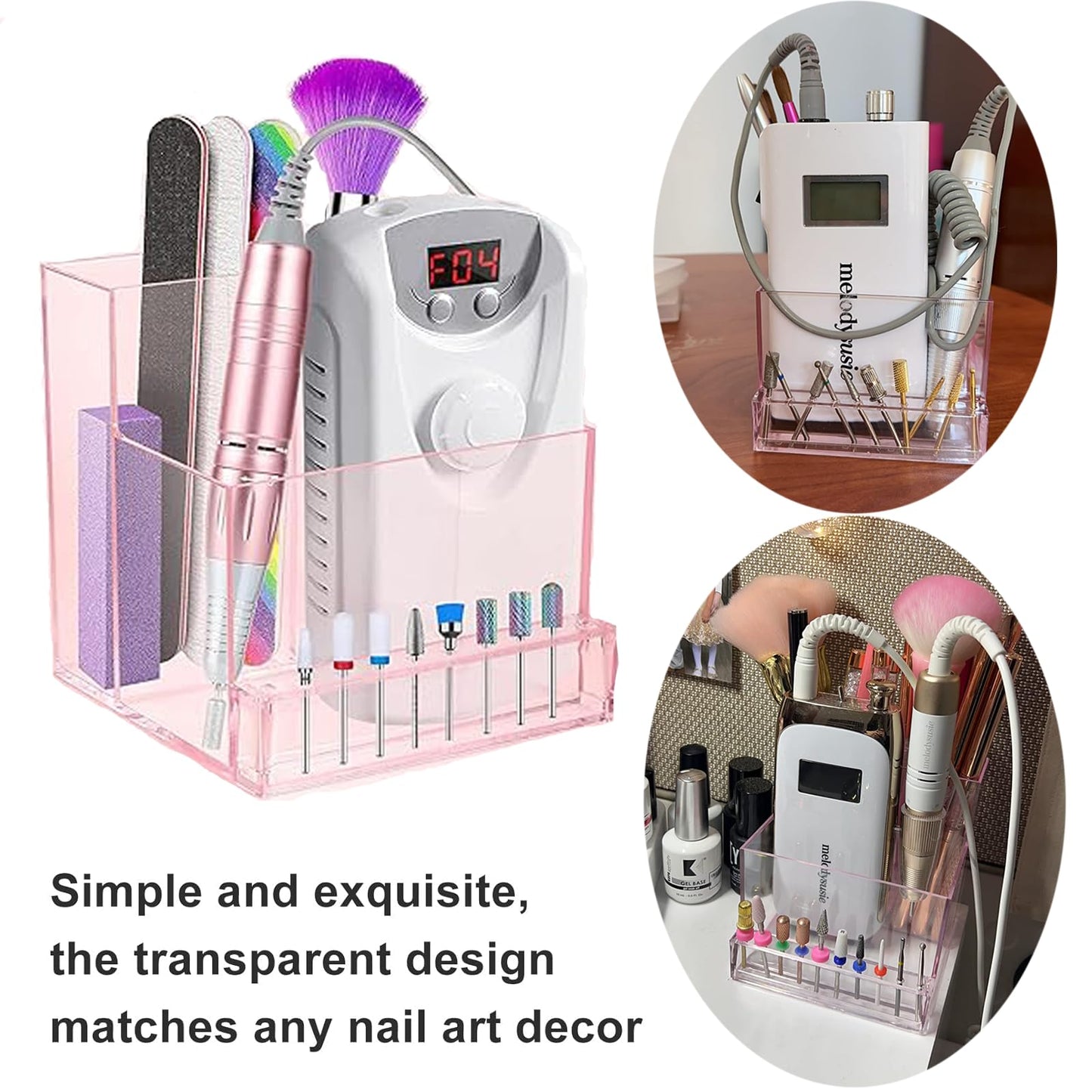 Sealhuan Mini Nail Drill Machine & Storage Box, Professional Nail Art Polishing Grinding Drill Bit Holder Display Organizer