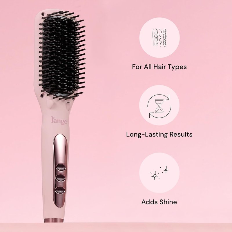 L'ANGE HAIR Straightening Brush - Heated Tool for Smooth, Frizz-Free Hair | Dual-Voltage Ceramic Brush (Blush)