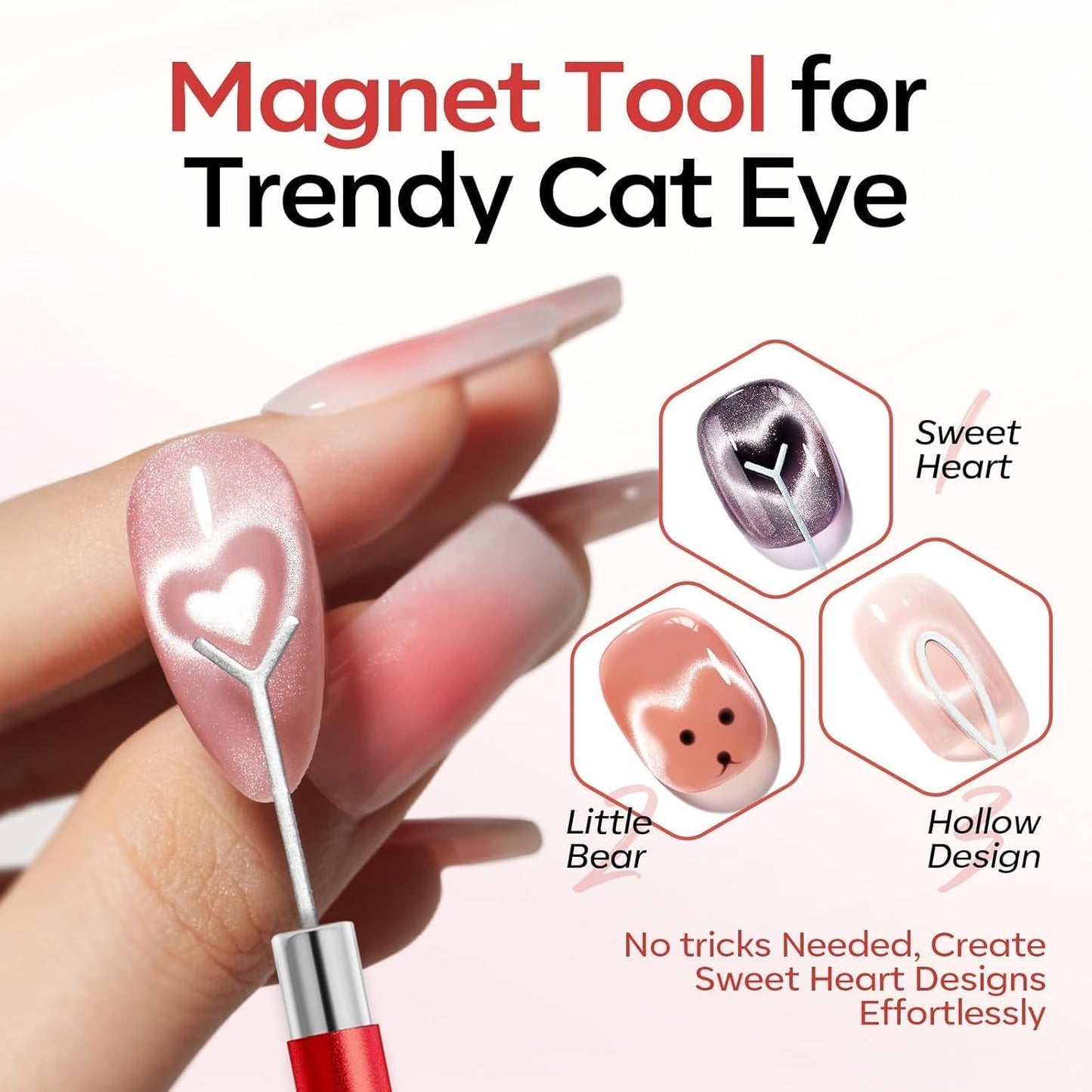 Cat Eye Magnet Set - 5PCS 3-in-1 Dual-Head Nail Magnet Pen for Gel Polish | Heart, Lightning & Ball Shapes