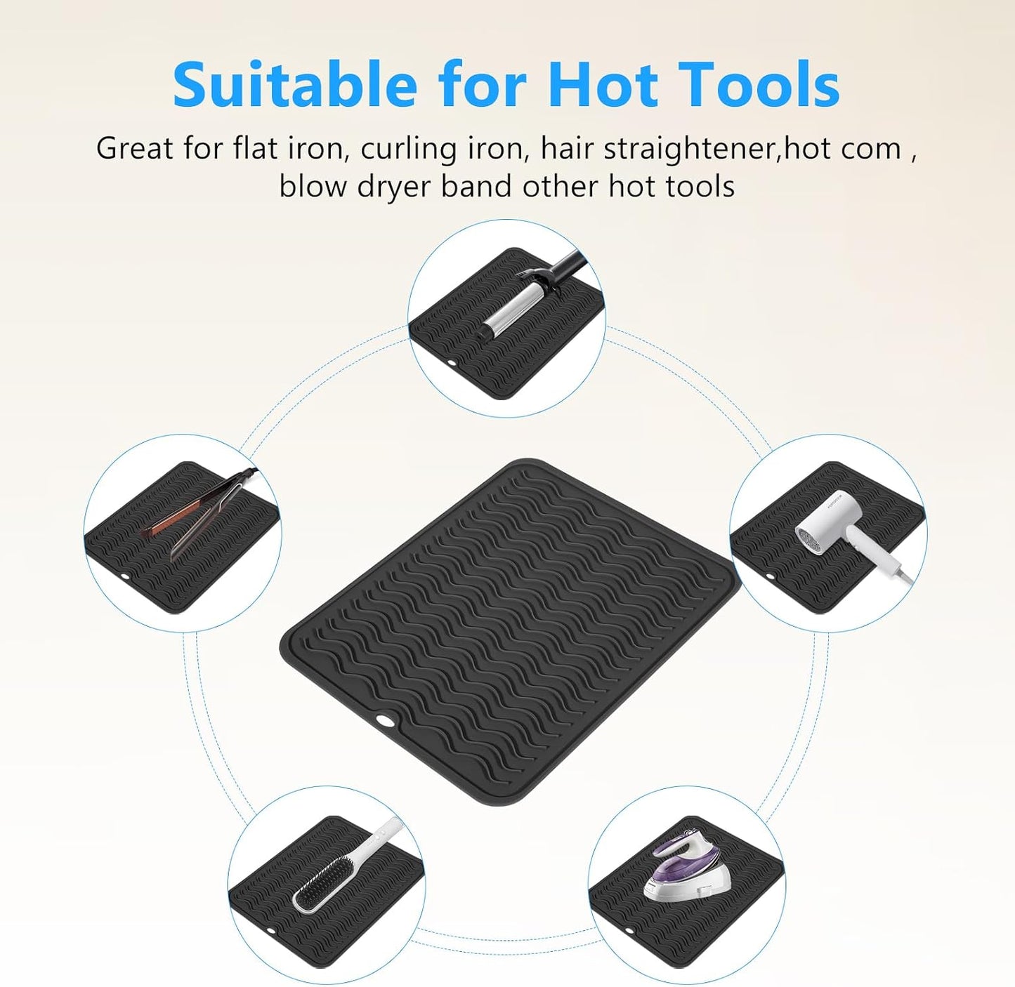 Heat Resistant Curling Iron Mat - Oversized Silicone Hair Styling Tool | Portable Travel Size 14.2” x 11”
