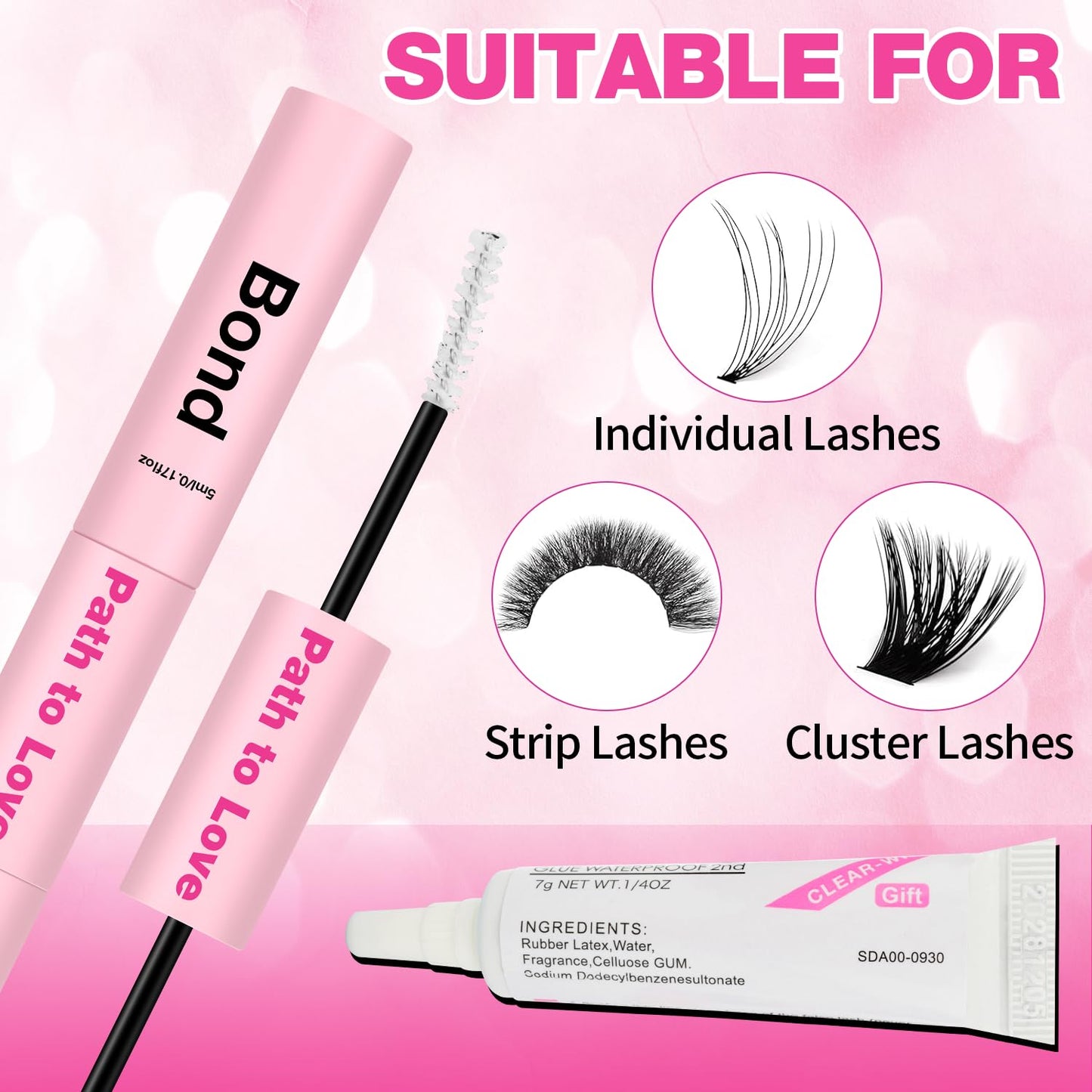 Professional Lash Cluster Glue Kit – 150H Strong Hold Lash Bond and Seal Waterproof Eyelash Glue,Long-Lasting Adhesive for DIY Cluster Lashes,Home Use,Beginners & Pros (White,3-Pack 2x5ml+5ml +0.24oz)