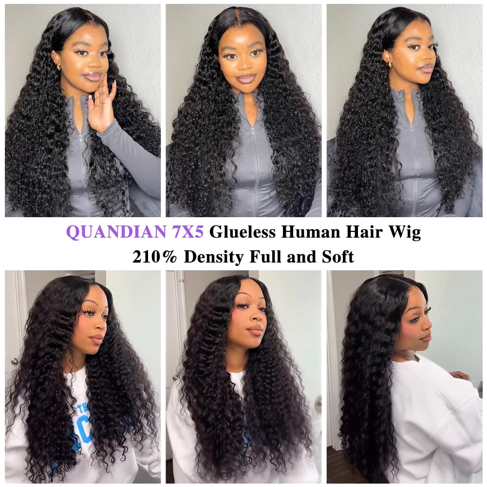 Glueless Human Hair Wigs - 26 Inch Deep Wave Lace Front, 210% Density, Pre Plucked & Cut | 7x5 HD Lace