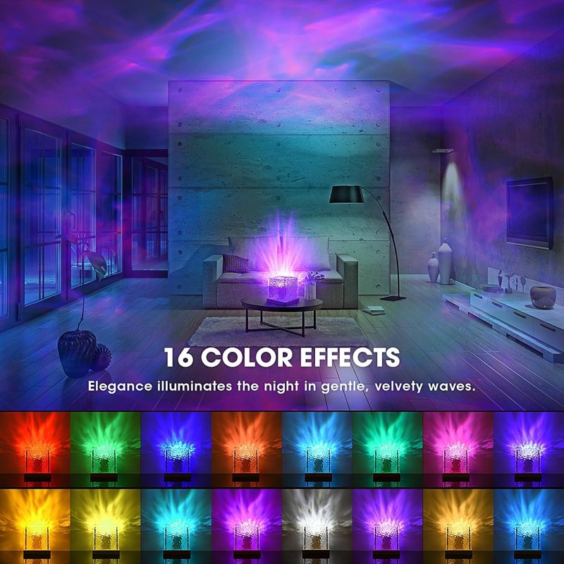 LEKEONE Ocean Wave Projector Light, 16-Color Luminorthe Cube Lamp and App Remote, 3D Holographic Water Ripple Romantic Ambient Lighting for Child's Room, Party, Night Light-4.4inch (Blue)