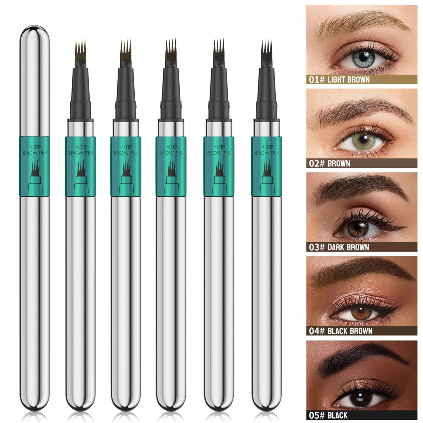 YeMoMo Wild Brows 4-Tip Eyebrow Pen, Natural Three-Dimensional Look, Non-Drying Formula, 5 Color Options, 1ml/0.03fl.oz, 3# Dark Brown