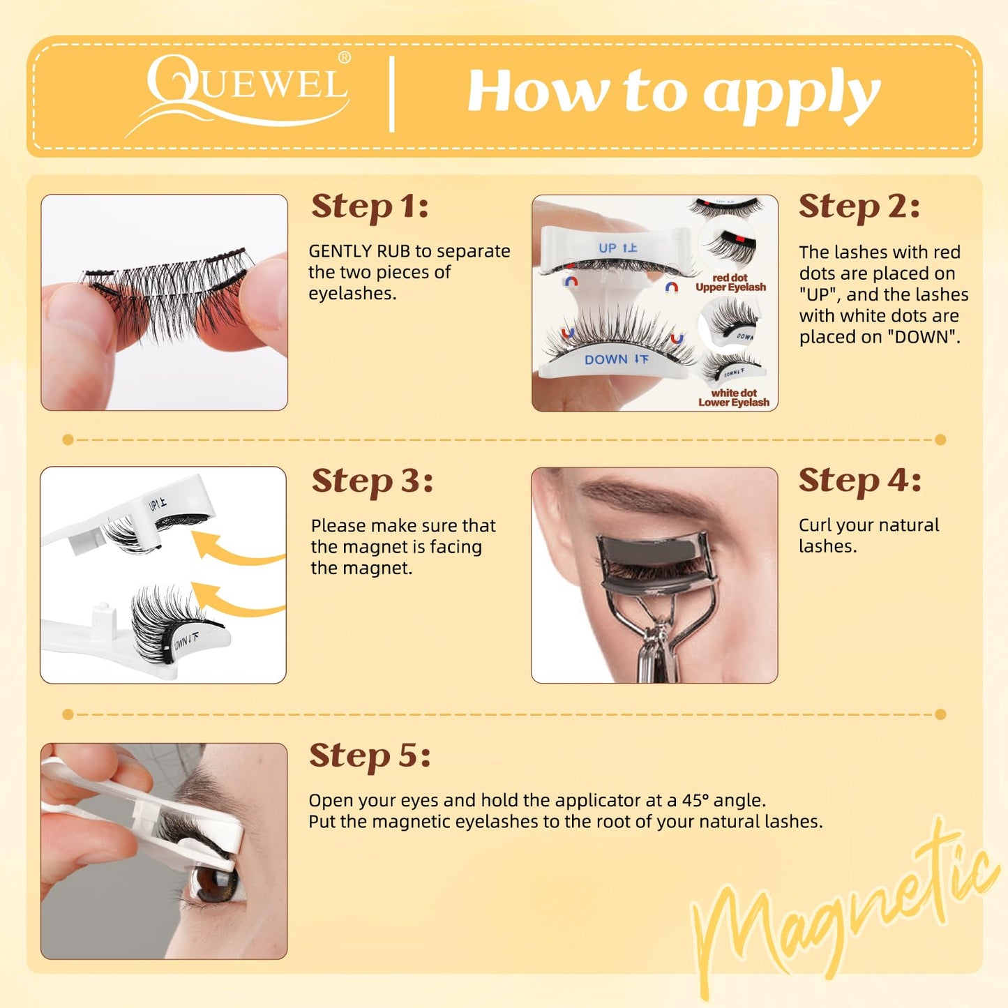 QUEWEL 2 Pairs Magnetic Eyelashes with Applicator Reusable No Glue Needed Magnetic Lashes Cat Eye Natural Look Lashes Kit Easy to Wear and Remove(NZH A+D)