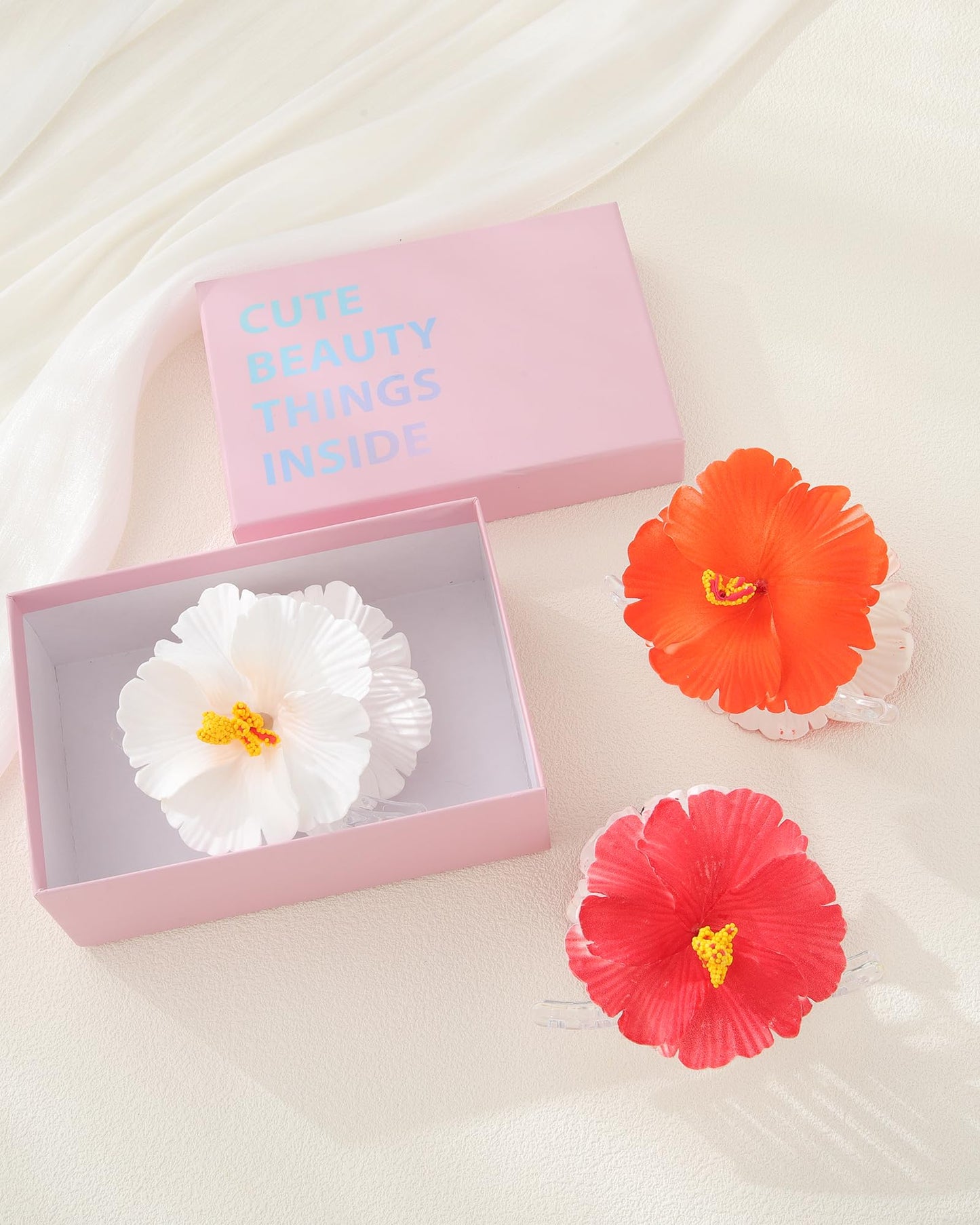 Molans Hawaiian Flower Hair Clips for Women - 3Pcs Artificial Flower Head Claws, Plumeria Hibiscus Hairclip for Wedding Beach Party, Cute Summers Tropical Flowers Clip for Thick Hair