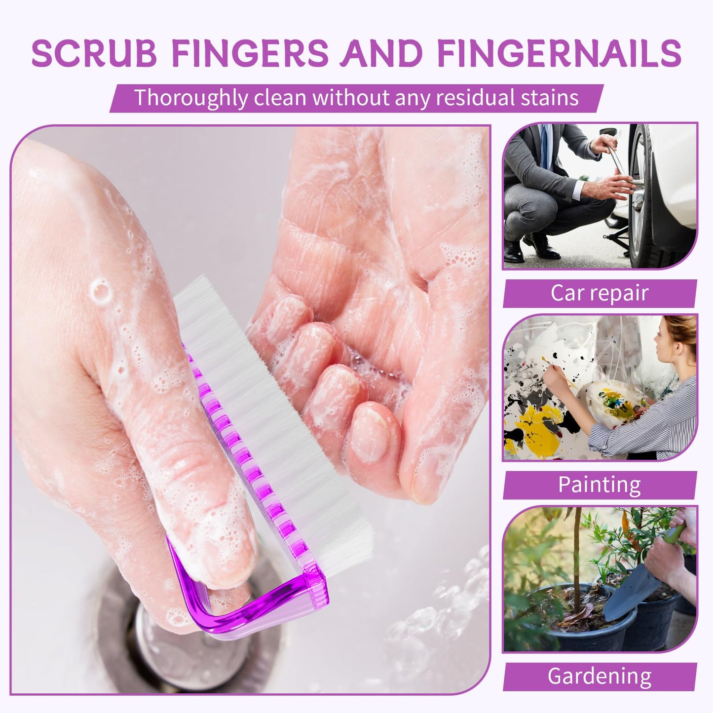 SQULIGT Nail Brushes for Cleaning Fingernails, Handle Grip Nail Scrubber Brush, Manicure Tools Scrub Brushes Kit, Toenail Brush To Clean Under Nails Pedicure Foot Small Brush Women Men (8 Pack)