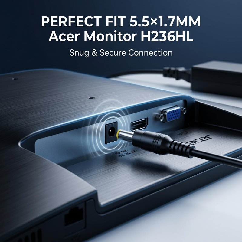65W Charger for Acer SB220Q SB240Y R240HY Monitor, 19V 3.42A Power Adapter with 5.5x1.7mm DC Plug AC Cord Replacement Monitor Power Supply