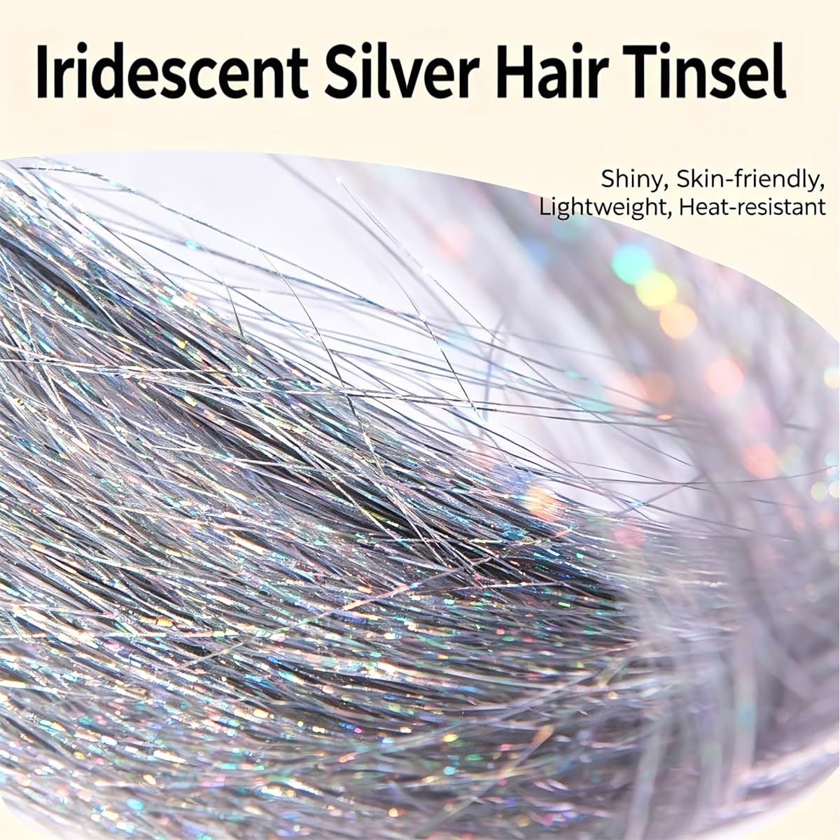 Celinebella Silver Clip in Hair Tinsel 6Pcs,24 Inch 80 Strands per PC,Heat Resistant Sparkle Hair Extensions Easy to Use for Women Teens Daily Party Prom Accessories Christmas New Year Festival Gift