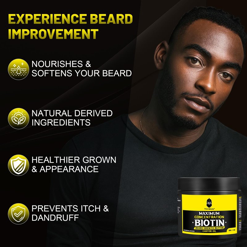 Beard Butter,Maximum Concentration Biotin,with Castor Oil and Argan & Jojoba Oils, Promotes Beard Growth, Styles, Strengthens & Softens Beards ,Unruly Beards While Relieving Itch,2 Ounce*2 (2 Pack)