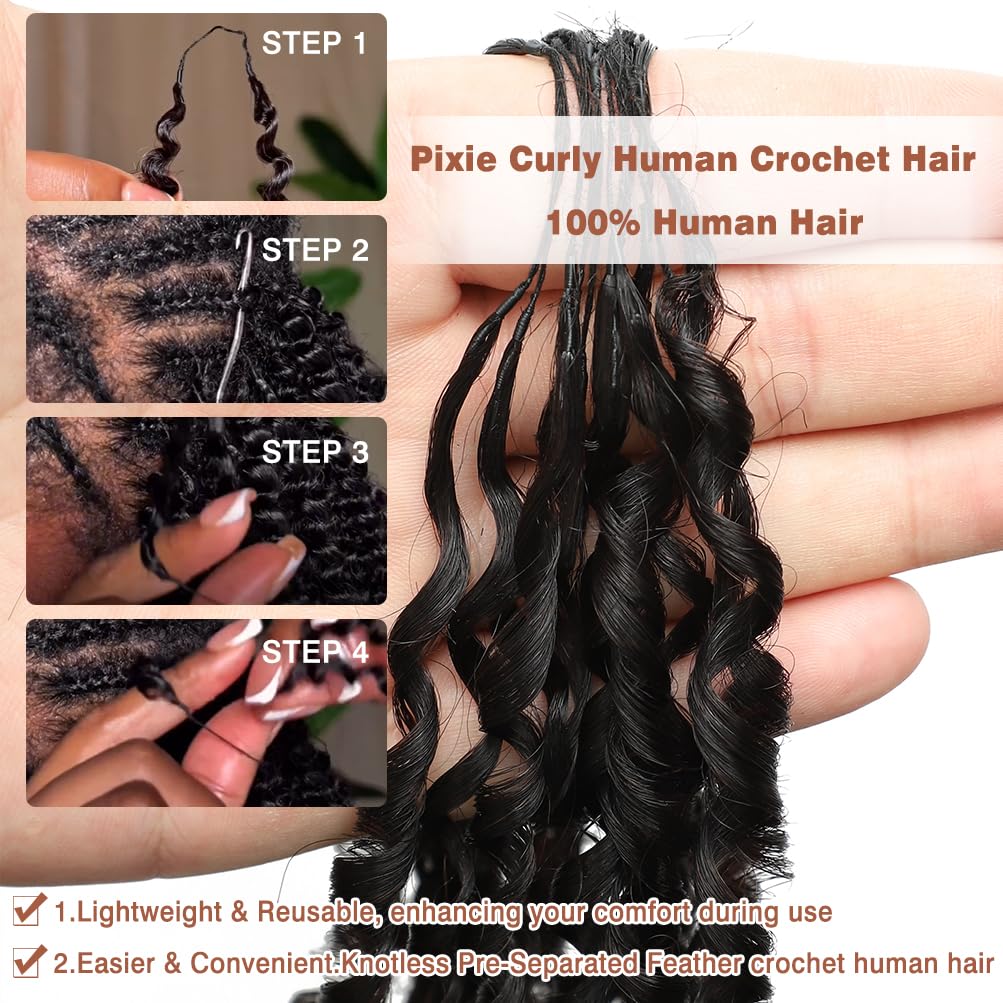 Miracle Knots Human Crochet Hair - 22 Inch Pixie Curly 120g Pack | Natural Color for Black Women
