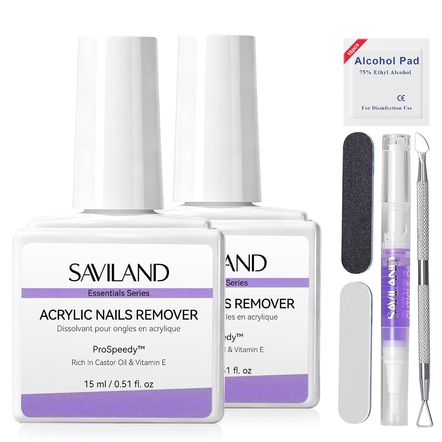 Acrylic Nail Remover Kit - 2 Pcs Powerful & Efficient Set with Cuticle Oil | No Soaking Needed for Home Use