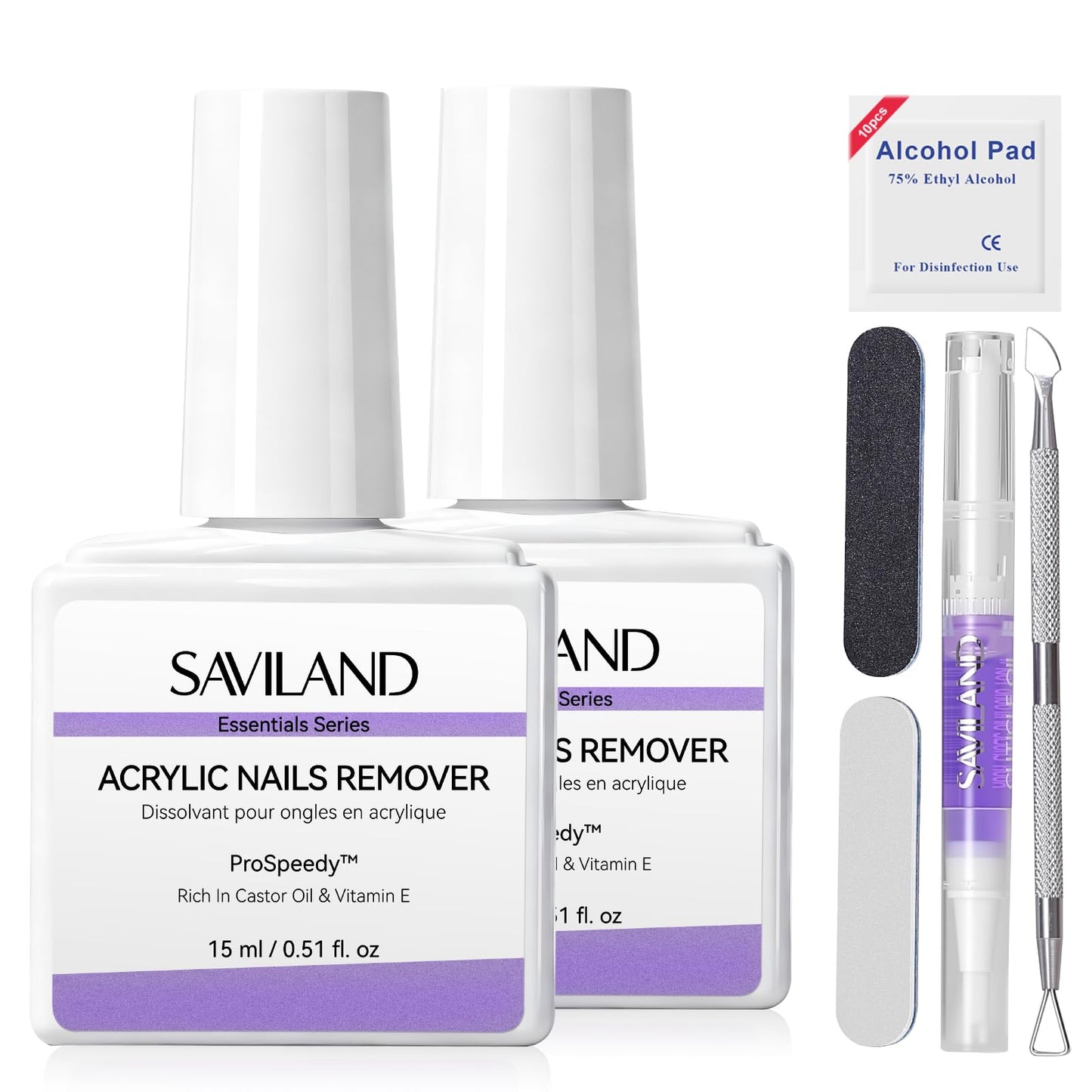 SAVILAND Acrylic Nail Remover Kit: 2 Pcs Powerful & Efficient Acrylic Remover with Cuticle Oil Nail File Tools Professional Acrylic Remover Set No Need Soaking Or Wrapping for Home Use