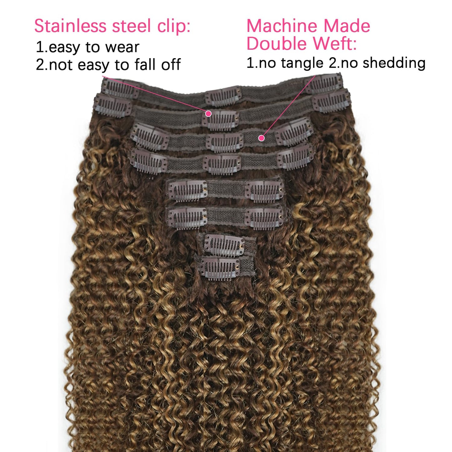 Kinky Curly Clip in Hair Extensions Real Human Hair 4/27/4 Omber Kinky Curly Clip ins For Women 3c 4a Brazilian Virgin Clip on Hair (24inch,#4/27/4)