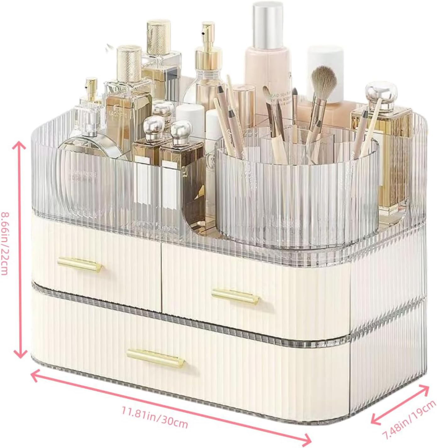 3-Layer Makeup Organizer - Clear Vanity Desk Storage with Drawers & Dividers | Perfect for Skincare & Perfume