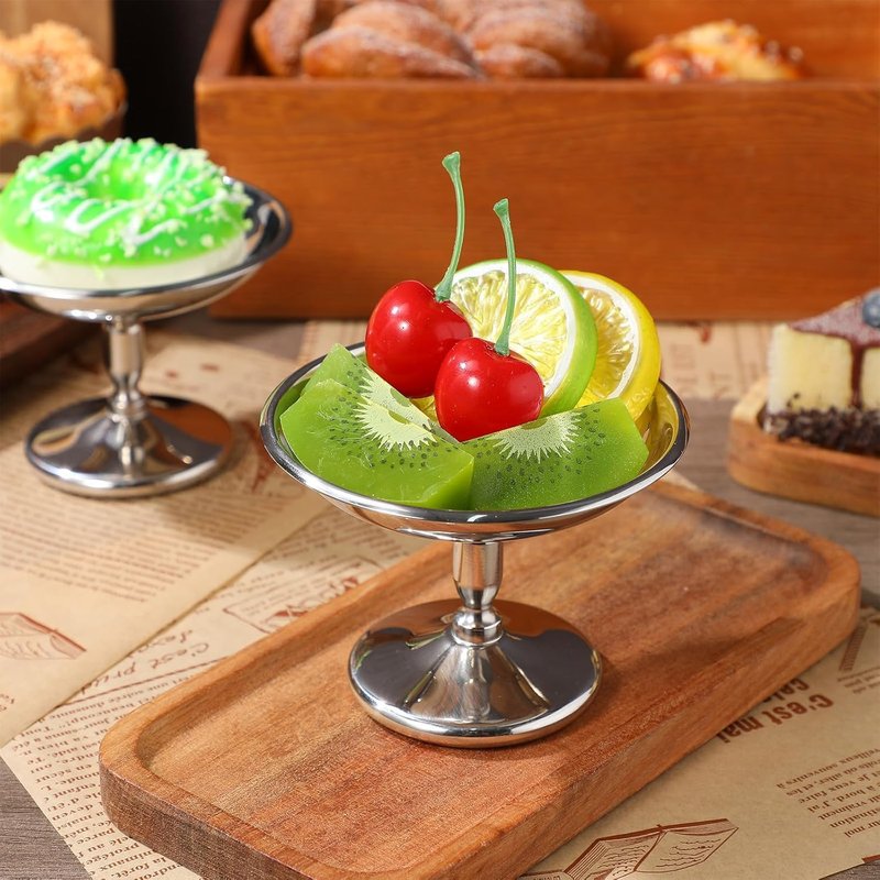 Angoily 2Pcs Mini Sliver Bowls Stainless Steel Ice Cream Dessert Cup Parfait Sundae Trifle Bowl Footed Sauce Cup for Nuts Fruit Pudding Snack Cereal Party Favors