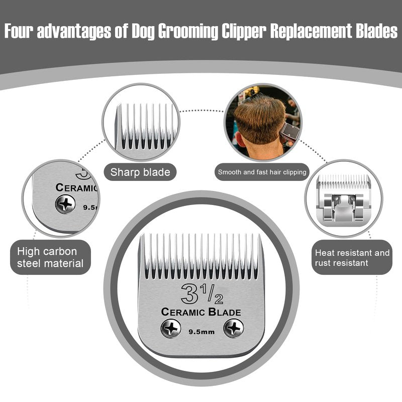 HONGNAL Size3-1/2 Professional Detachable Replacement Ceramic Blades Set,Compatible with Andis AGC,BDC,BGC,MBG Series,Oster Classic 76/Star-Teq/Power-Teq Clippers，Cut Length 3/8-Inch(9.5mm)