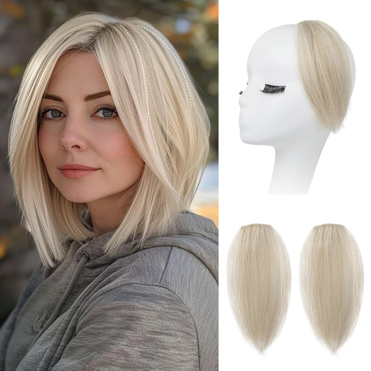 REECHO Clip In Hair Volumizer - Short Thick Hairpieces for Extra Volume | Light Brown with Blonde Highlights, 8 Inch (Pack of 2)