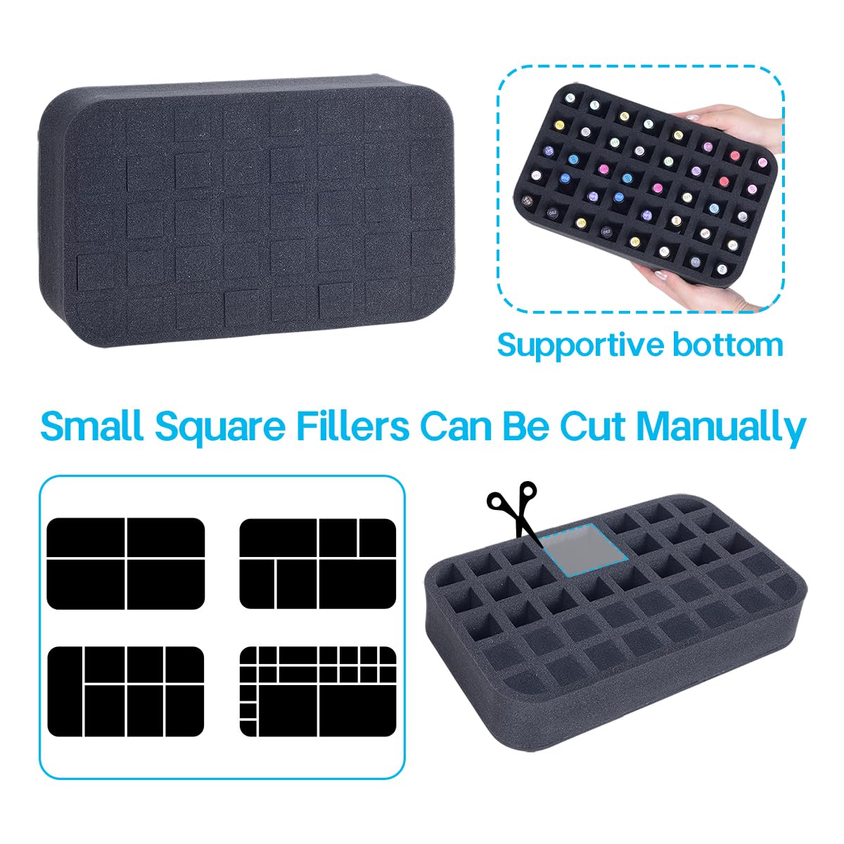 YAHOURWAT Nail Polish Organizer Holder Foam Pad with Slots for Storage 40 Bottles (15ml/0.5fl.oz) Nail Polish or Essential Oil Tray for Drawers Black