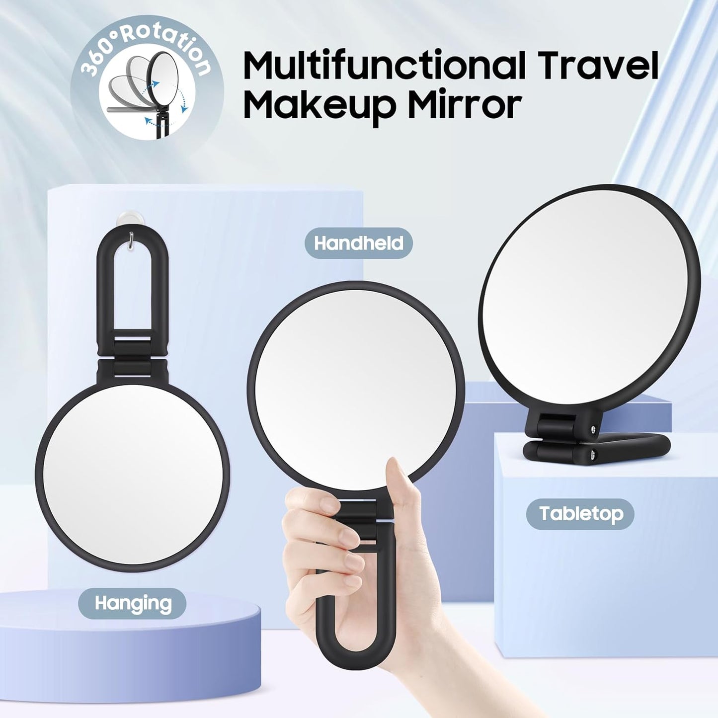 40X Magnifying Makeup Mirror - Double-Sided Handheld Design | Portable & Foldable for Travel, Black