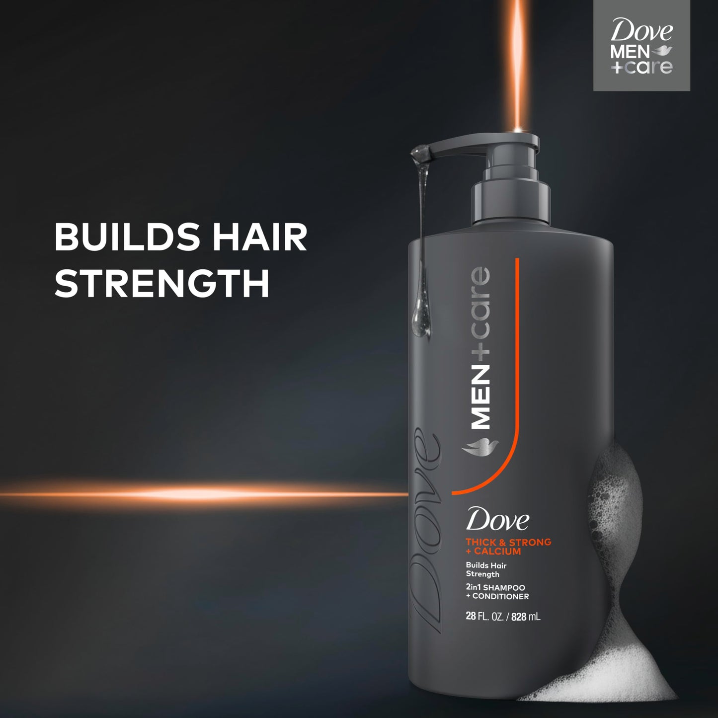 DOVE MEN + CARE Shampoo 1 count Thick & Strong, Builds Hair Strength, with Calcium 28 Fl oz
