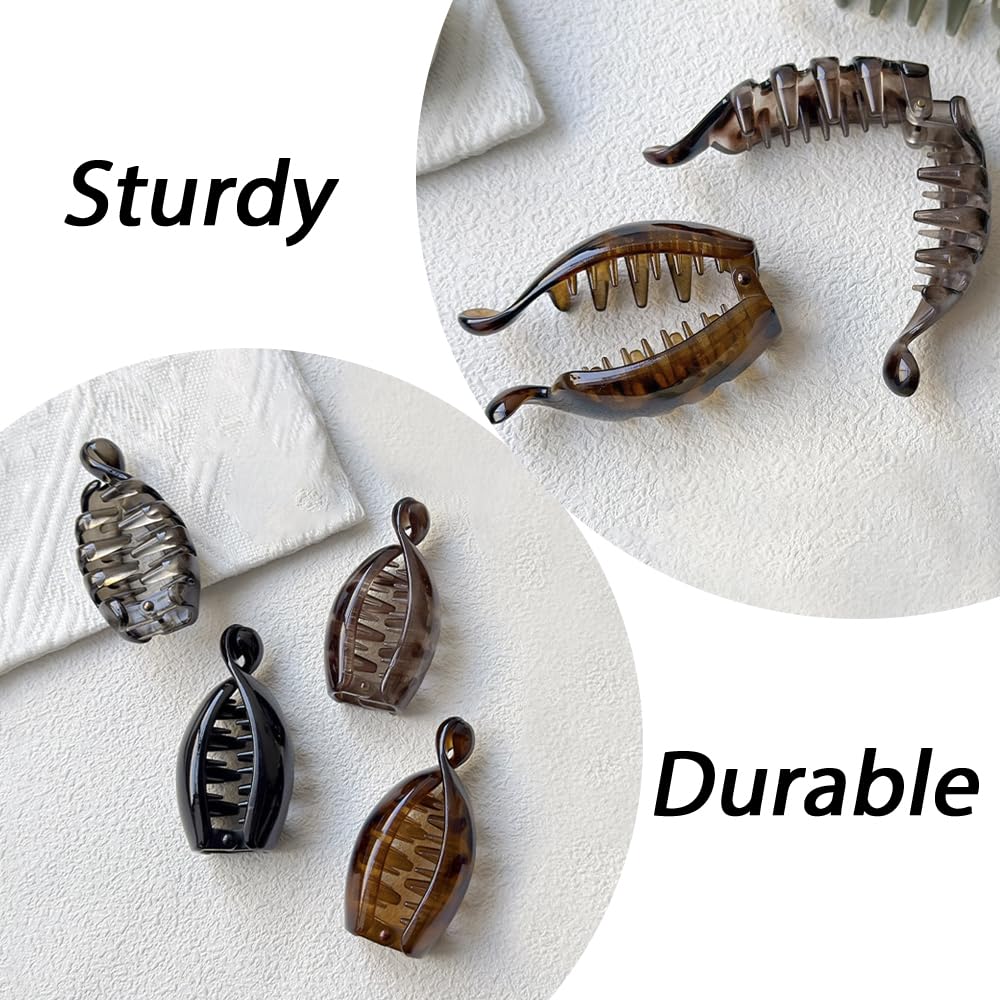 Banana Hair Clips Small Hair Clip 4PCS Cute Oval Black Gold Leopard Print Banana Hair Accessory Clip Non Slip for Ponytails Buns Curly Hair Claw Clips for Women Daily Thin Hair Decoration