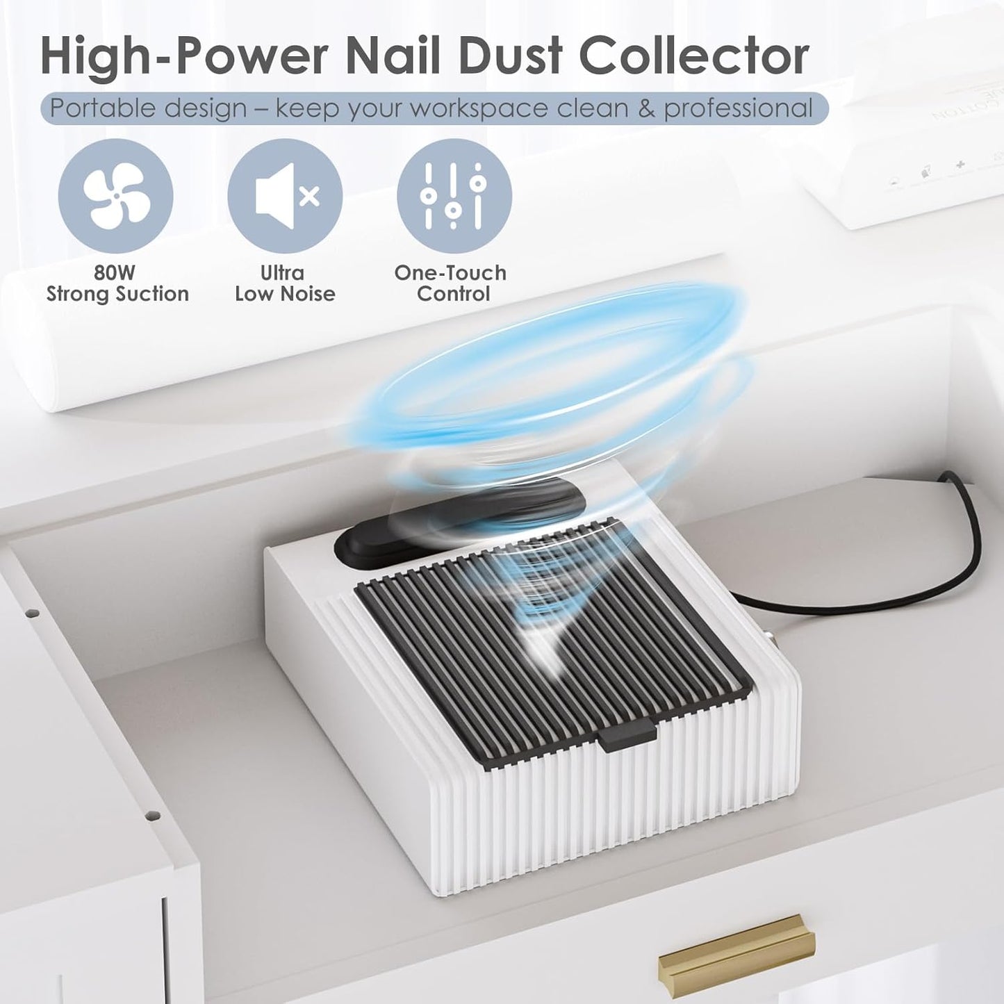 Manicure Table - Nail Tech Desk with Dust Collector & Storage | White Removable Panel Design for Salon or Home Studio