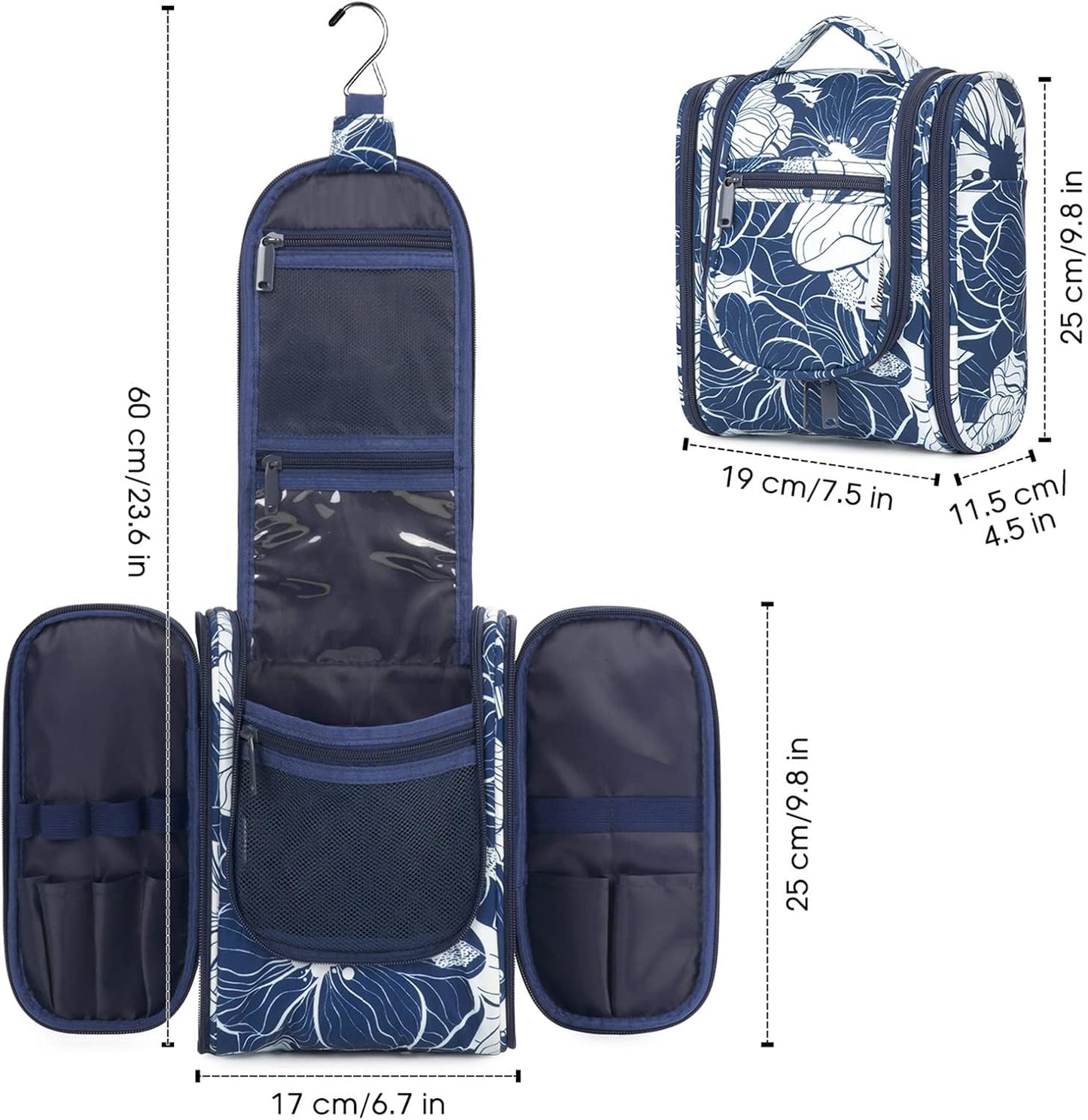 Travel Toiletry Bag Organizer - Small Hanging Cosmetic Case for Men & Women | Medium, Blue Lotus