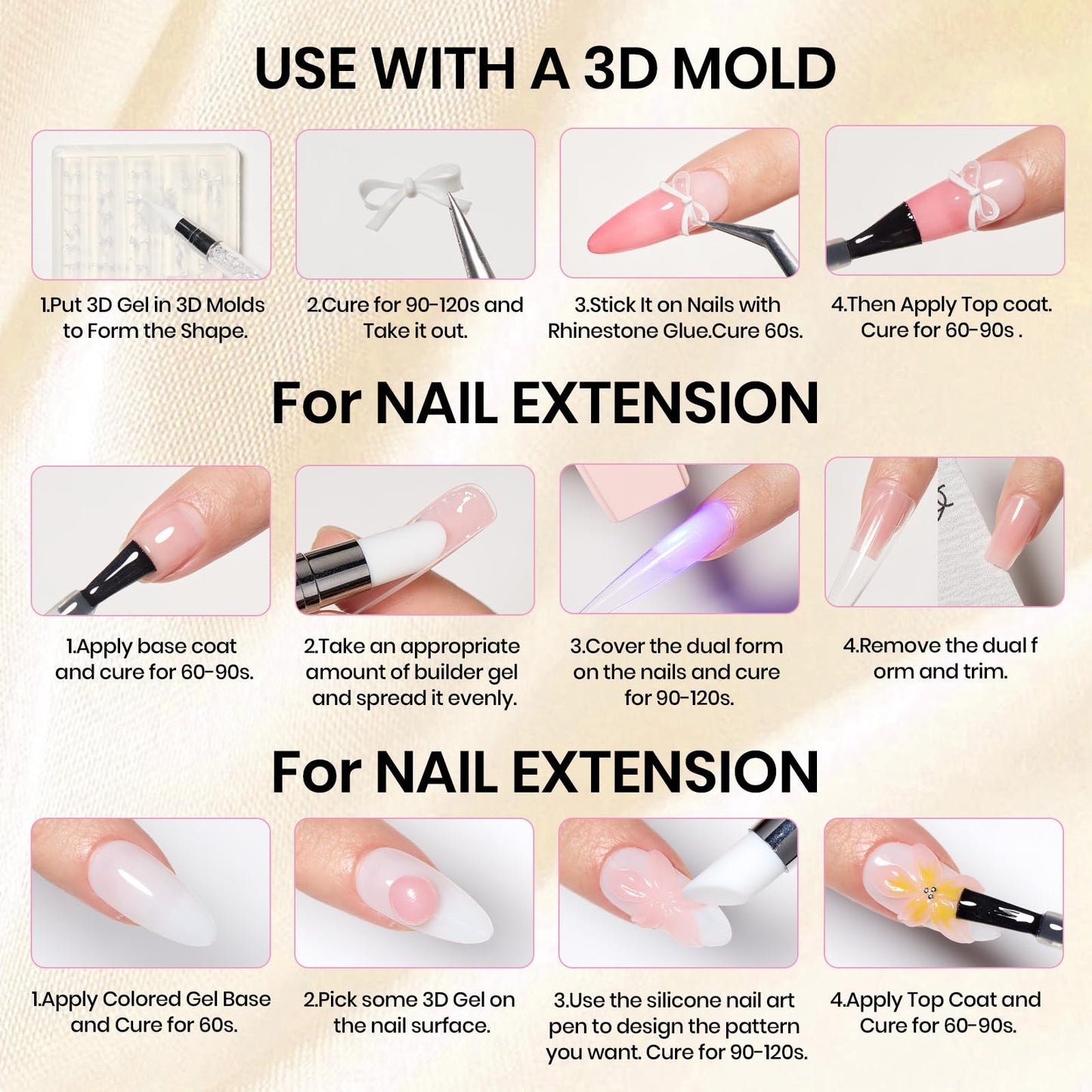 Beetles 3D Sculpting Gel for Nail Art,2 oz Clear Solid Builder Nail Gel,5 in 1 Non-Sticky Hand Building Sculpting Extension with Sculpting Pen & Dual Forms,Beginner DIY UV Nails,Pastel Playland