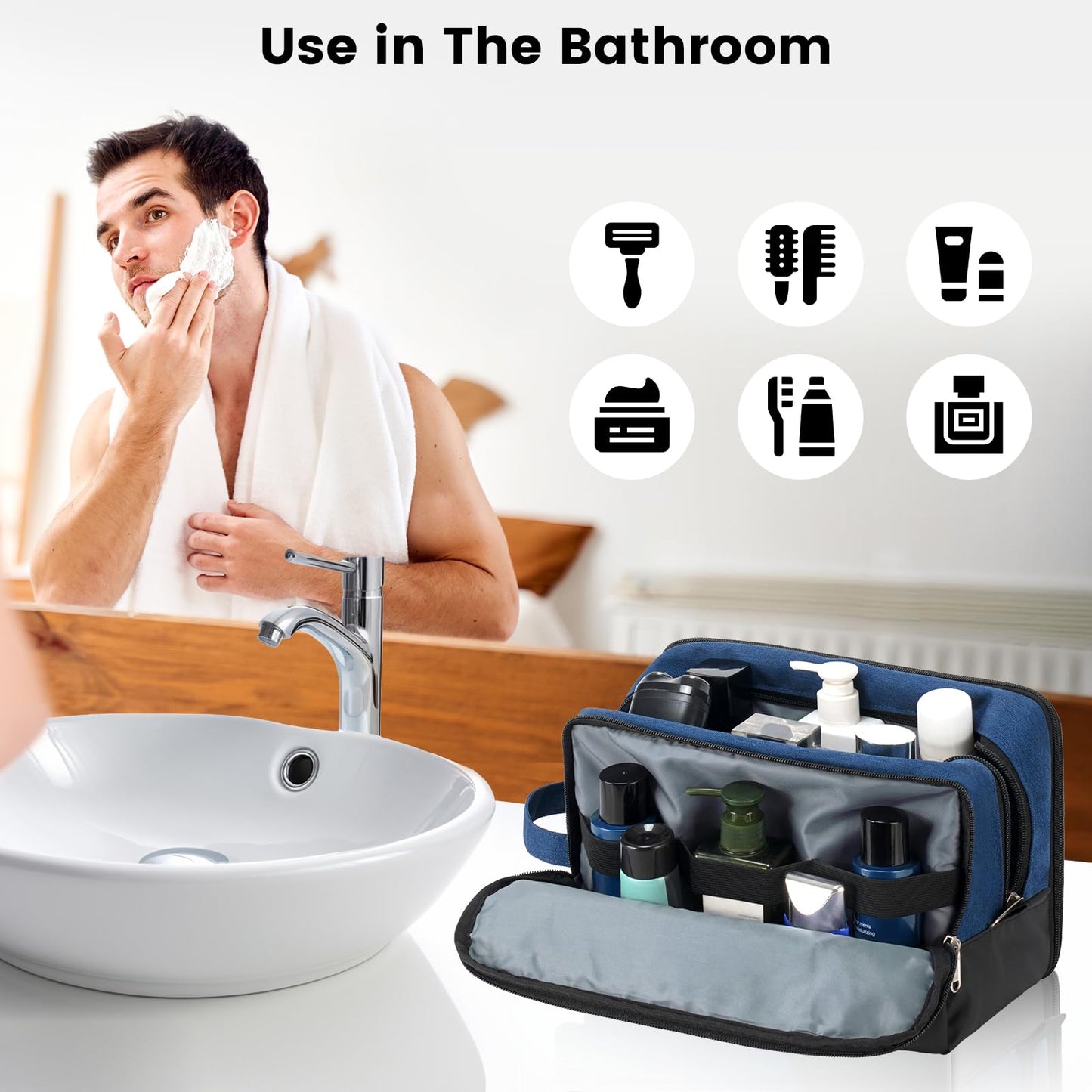 Vorspack Travel Toiletry Bag - Toiletry Bag for Men Water Resistant Skincare Bag for Bathroom Toiletries Accessories Gifts - Navy Blue