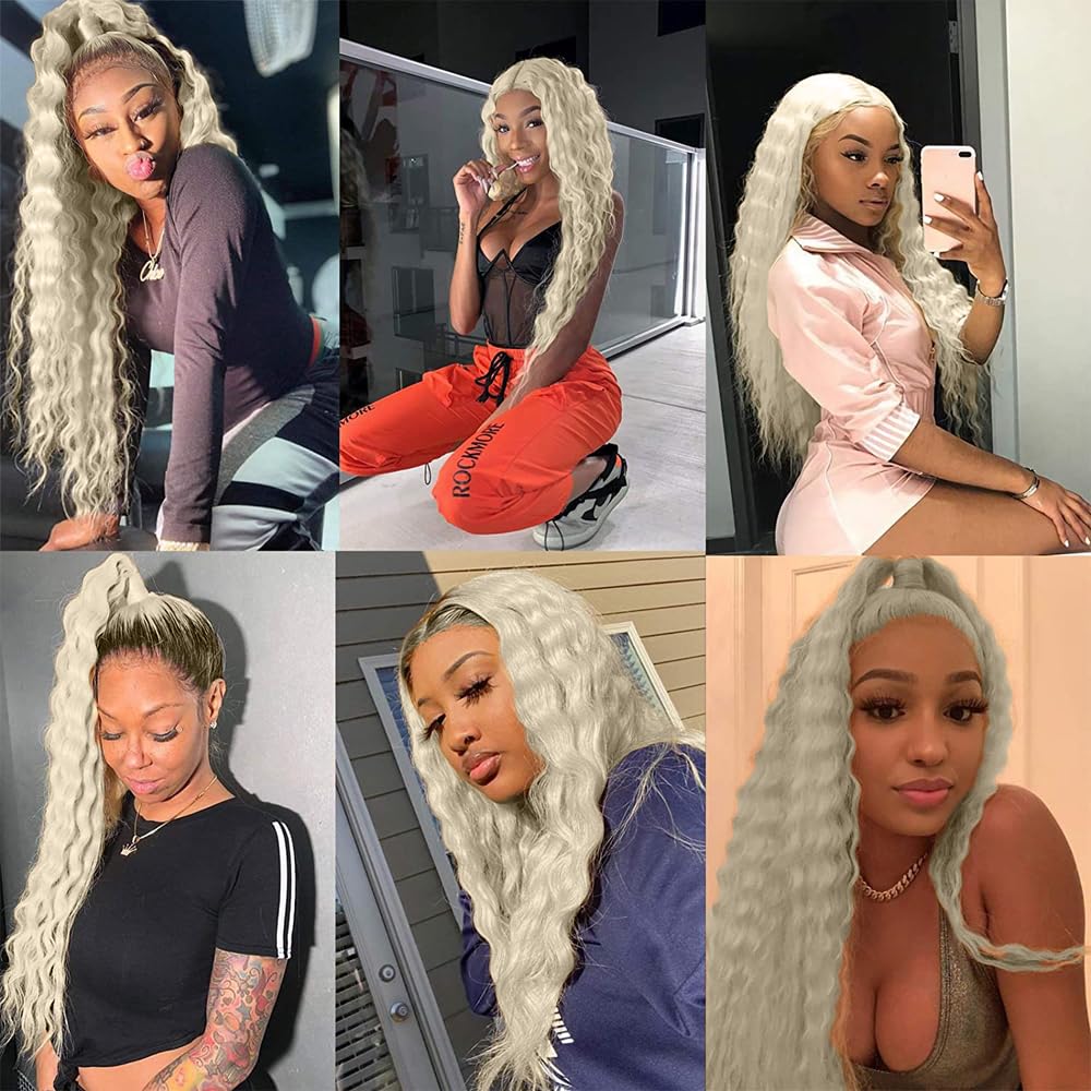 #88 Platinum Blonde Bundles Human Hair Deep Wave Bundles 24 24 24 Inch Platinum Blonde Deep Wave Bundle Unprocessed Brazilian Virgin Weave Hair 3 Bundle 50 Gram Per Bundle