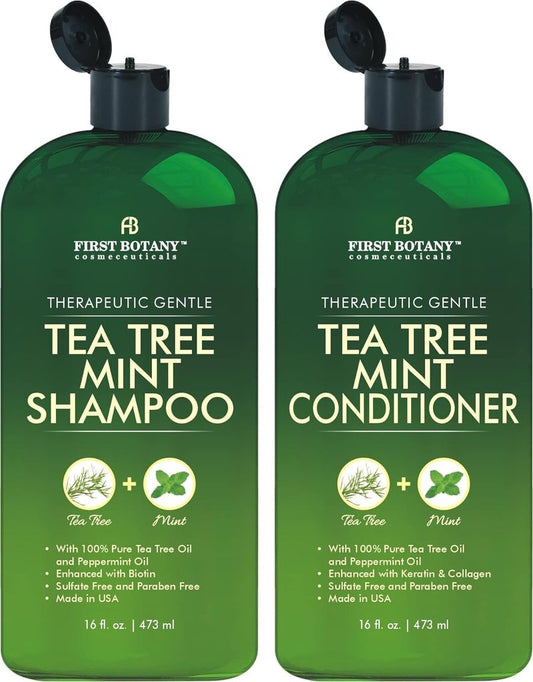 Tea Tree Mint Shampoo & Conditioner Set - Pure Tea Tree & Peppermint Oil for Hair Growth | 16 Fl Oz x 2