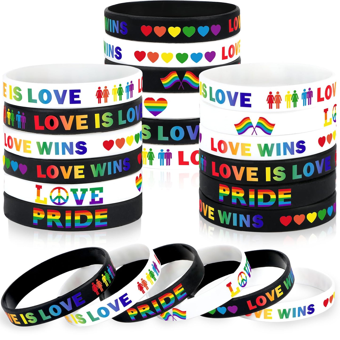 JUNEBRUSHS 42pcs Rainbow Gay Pride Silicone Bracelets Pride Accessories