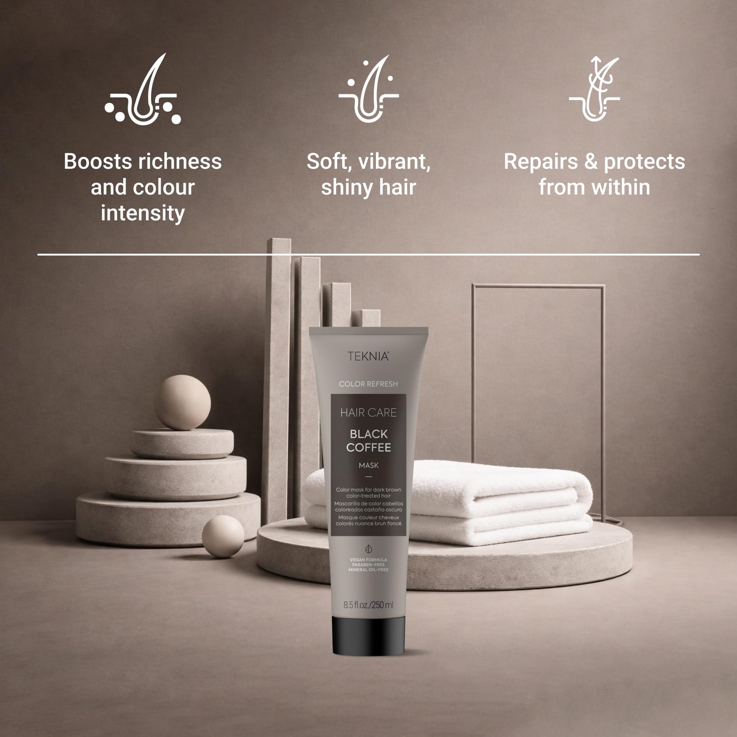 Lakmé Teknia Black Coffee Color Refresh Hair Mask, Color Depositing Conditioner for Black Hair, 8.5 Fl Oz