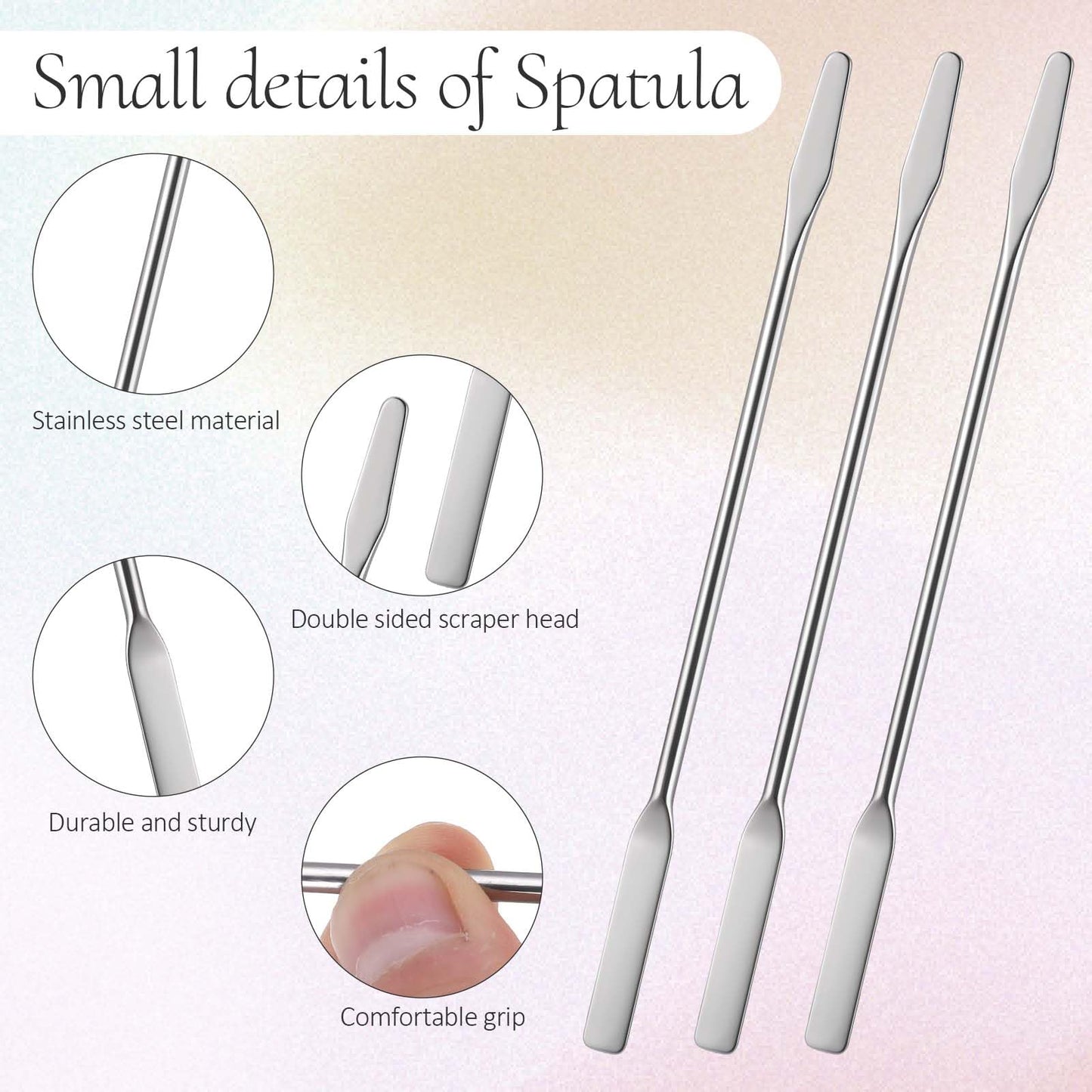 3 Pcs Small Metal Spatula, Lab Spatula, Double Ended Micro Spatula, Stainless Steel Mini Spatula, Square/Round End Spatula, Makeup Spatula Tool for Mixing Cosmetics
