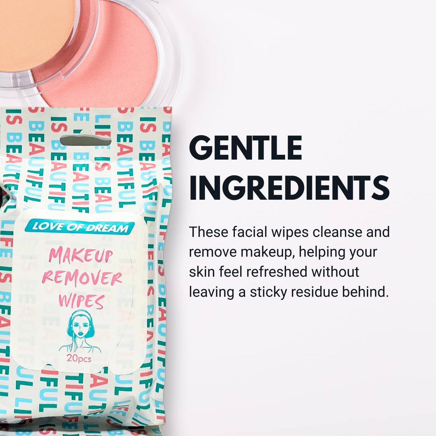 Makeup Remover Wipes | Hypoallergenic Facial Cleansing Towelettes - 20 Count - Alcohol-Free & Unscented, Safe for Sensitive Skin