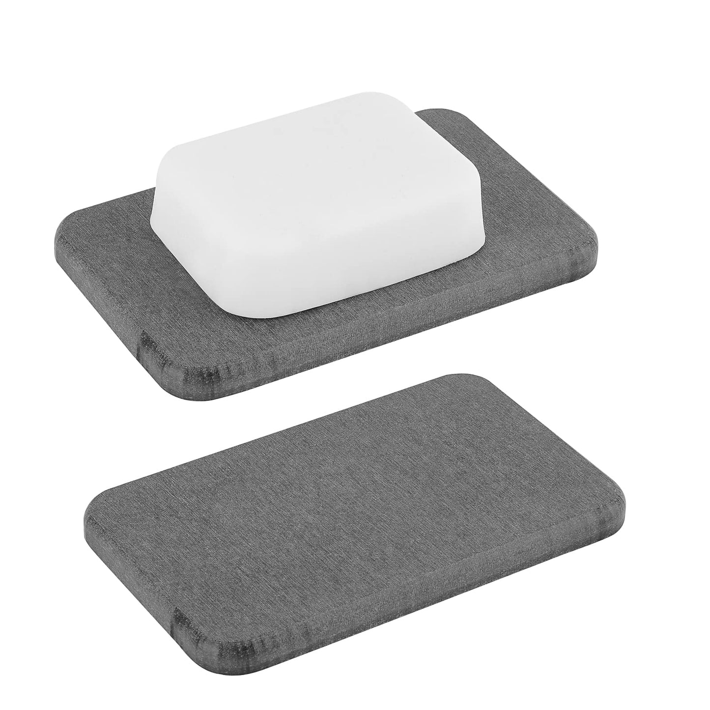 Adorila 2-Pack Diatomite Soap Dish - Instant Dry Bar Soap Holder for Bathroom & Kitchen Sink (Grey)